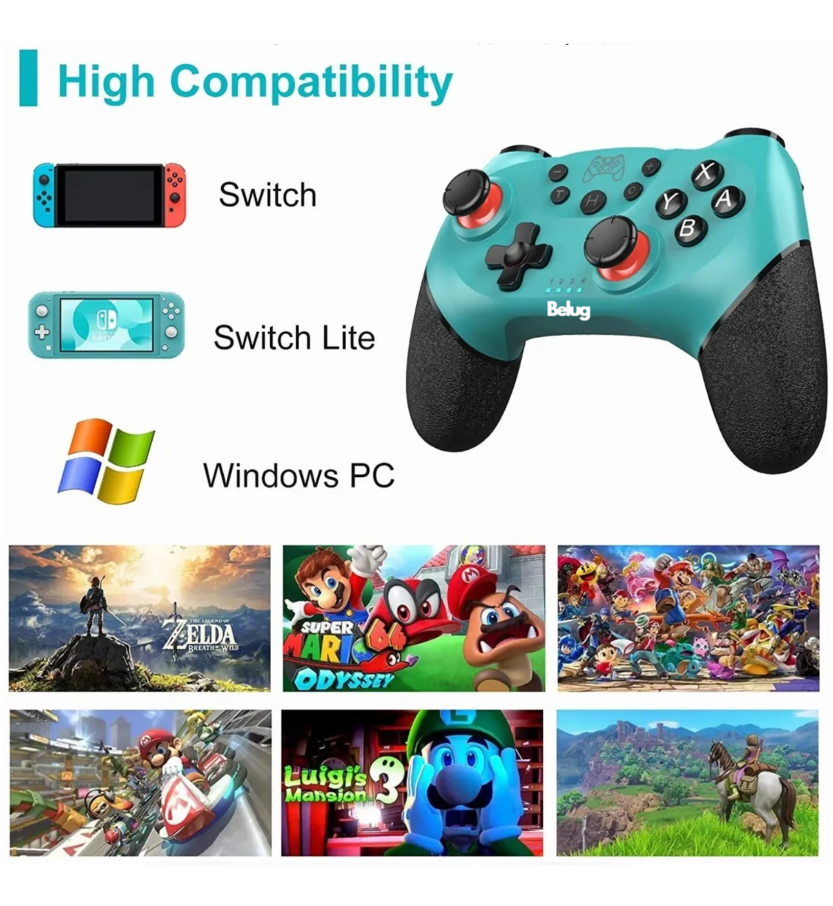 Control Inalámbrico Gamepad Joystick Belug Para Nintendo Switch/pc Verde