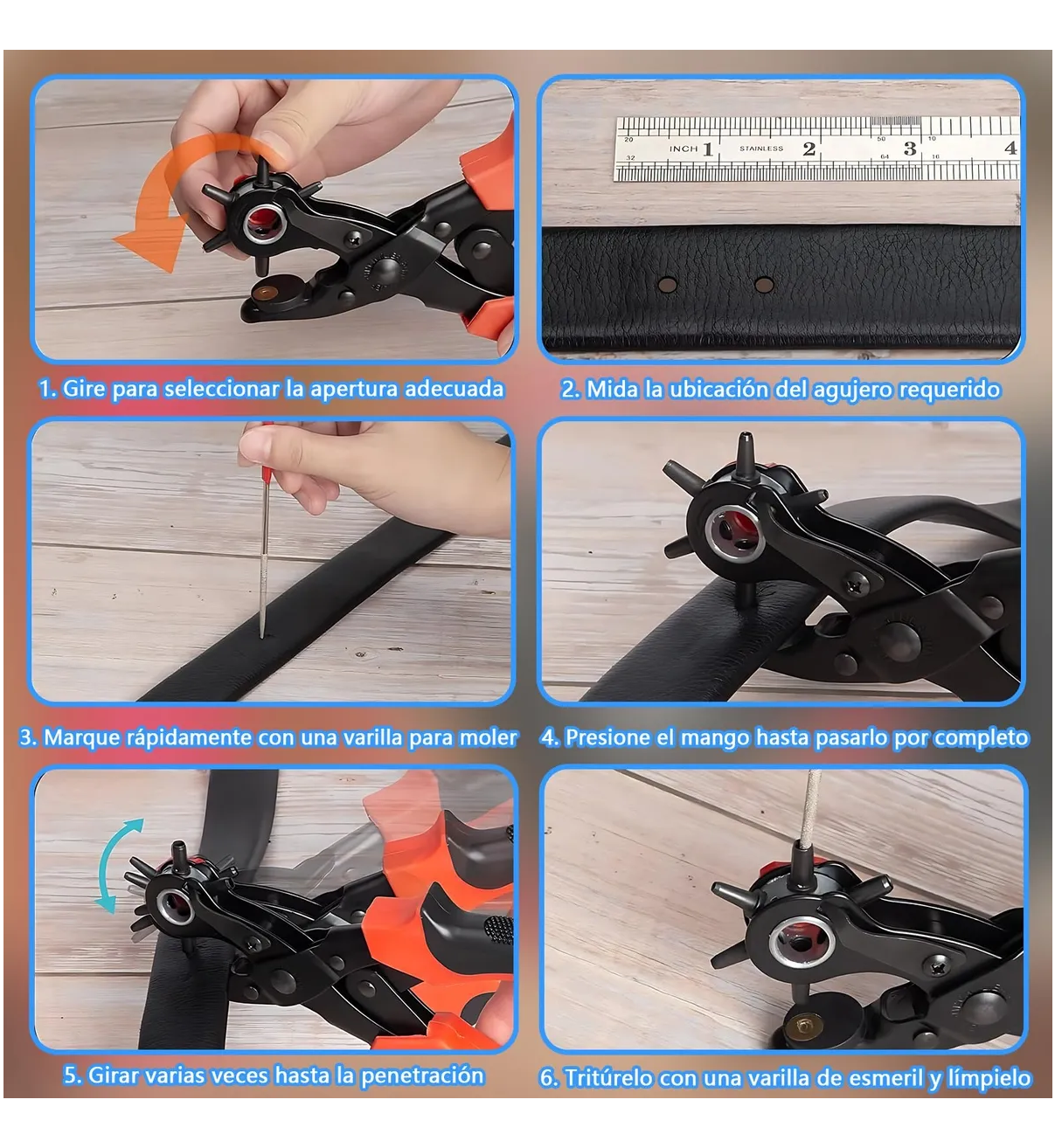 Kit Pinza Sacabocados Ojilladora Belug Perforadora Para Cinturón. Azul