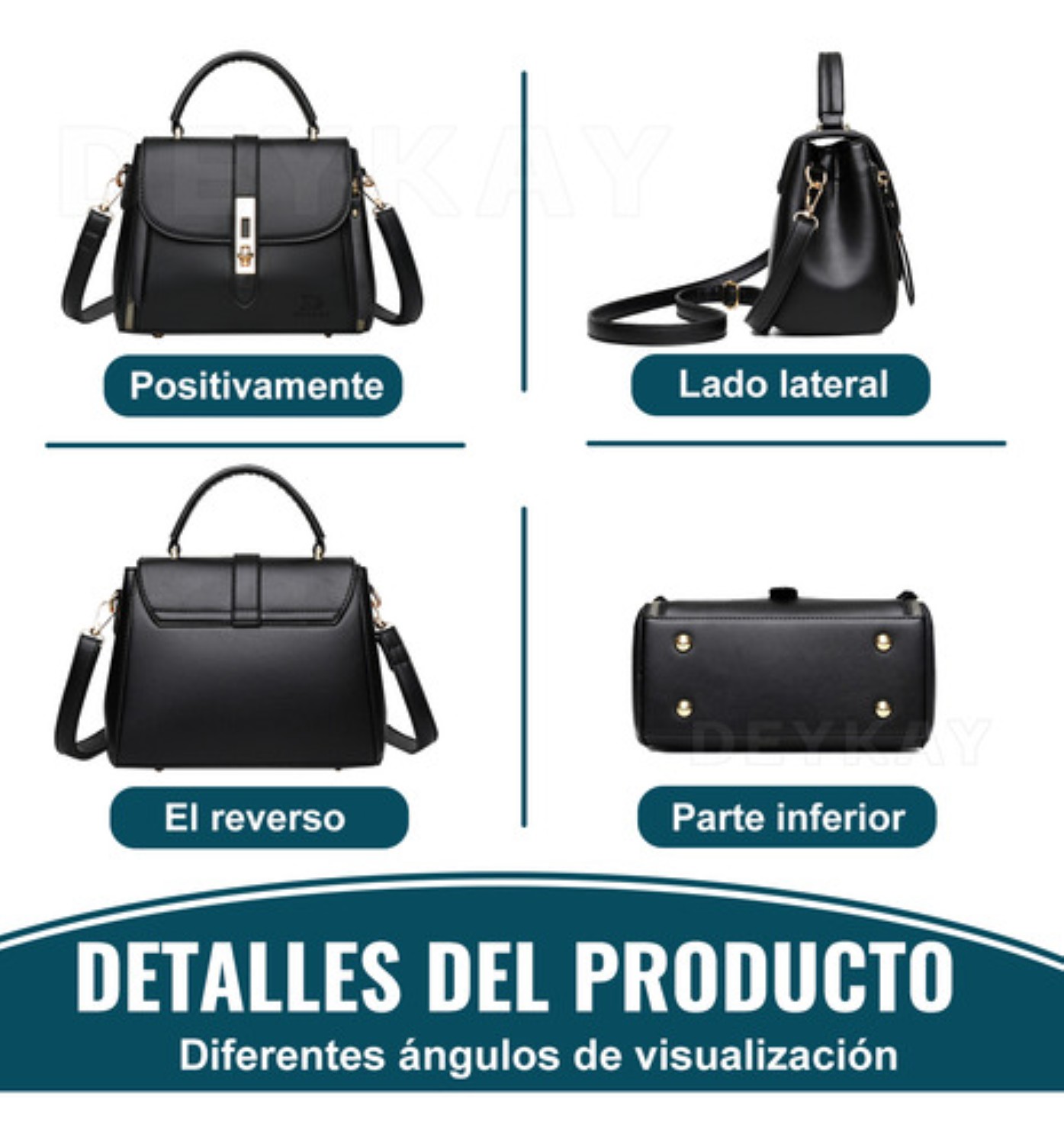 Bolso Mano Mujer Gran Capacidad Remaches De Cuero Negro