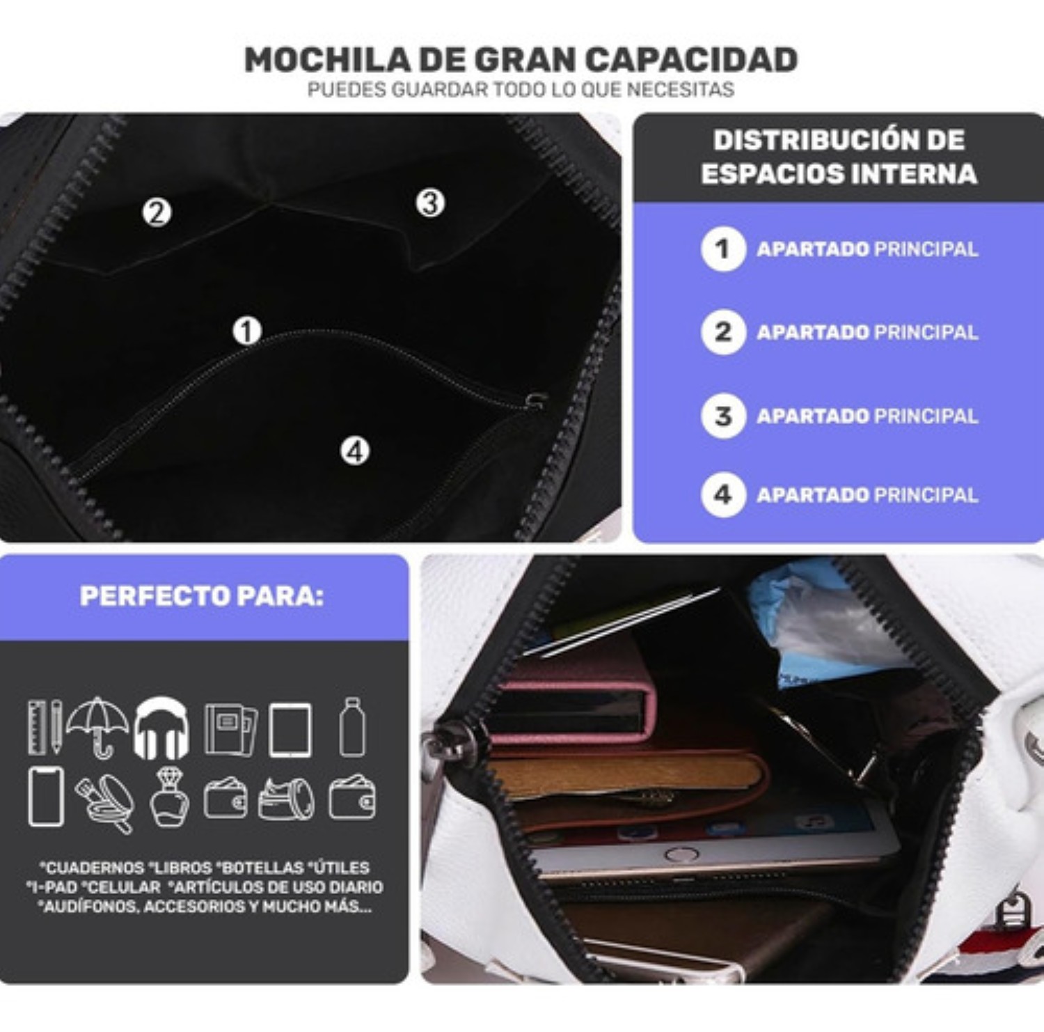 Mochila De Cuero De La Señora De Antirrobo De Gran Capacidad Negra