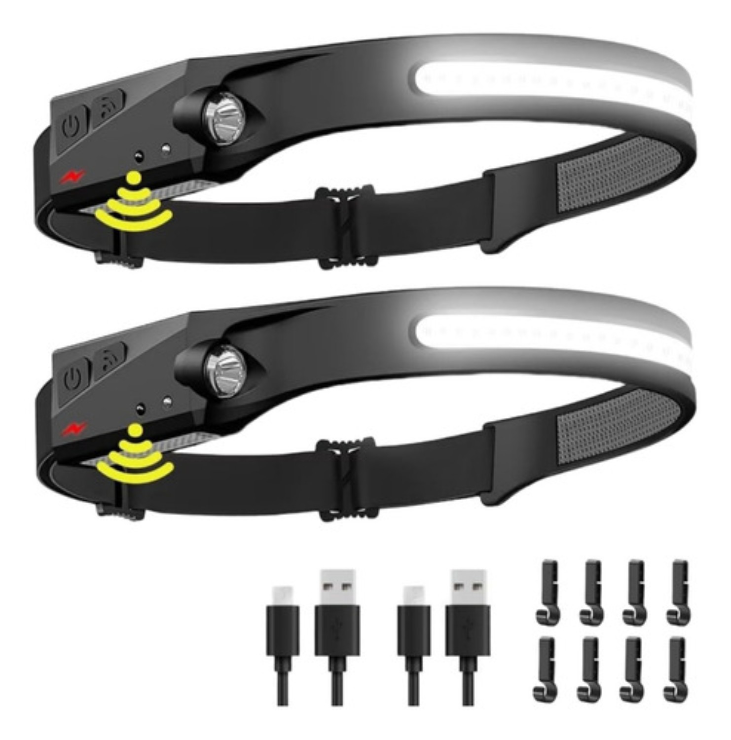 Lámpara De Cabeza Led Sensor Recargable Con Impermeable 2pz Negras Amarilla