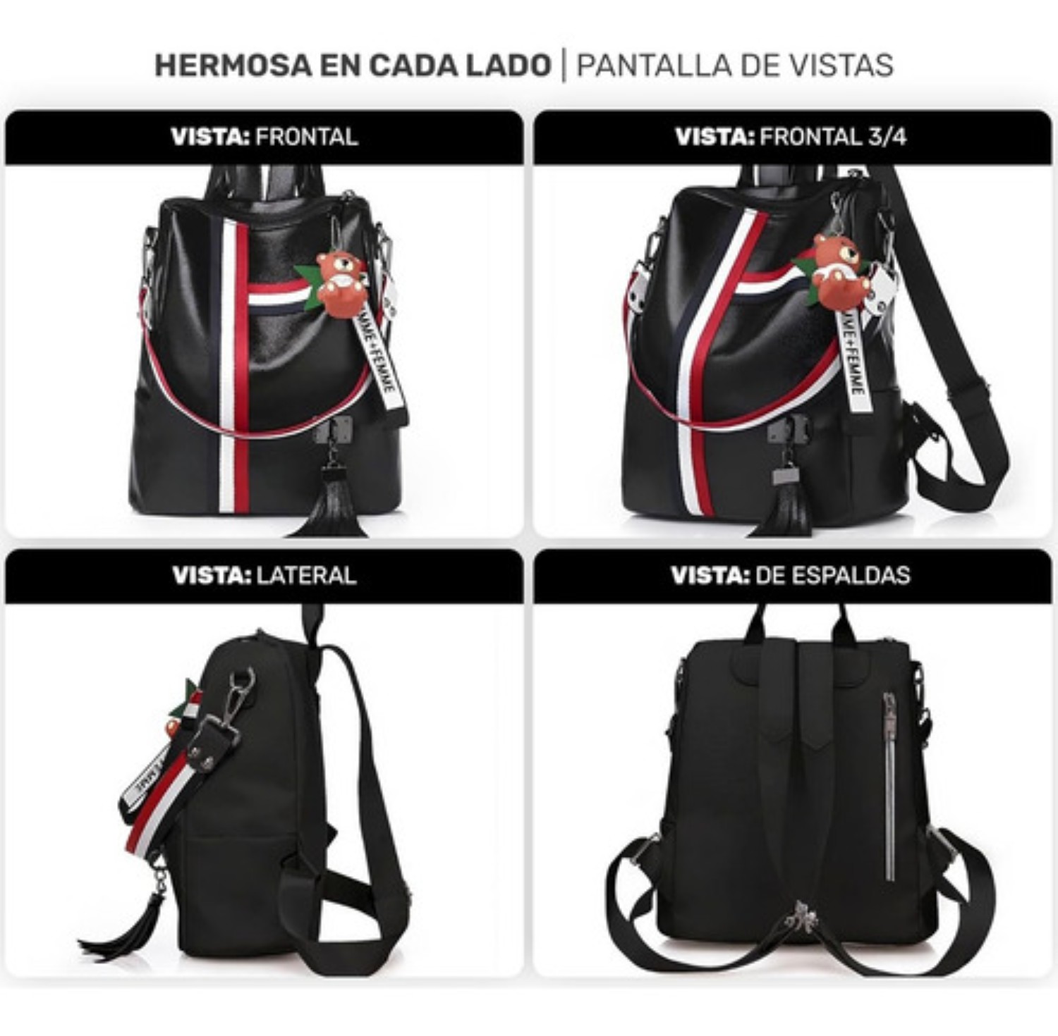 Mochila De Cuero De La Señora De Antirrobo De Gran Capacidad Negra