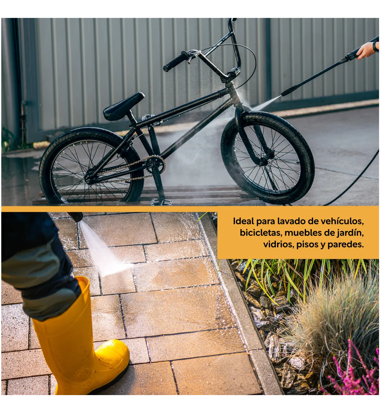 Hidro Lavadora Eléctrica Alta Presión Belug 2000 Psi 1600W Compacta Accesorios Color amarillo