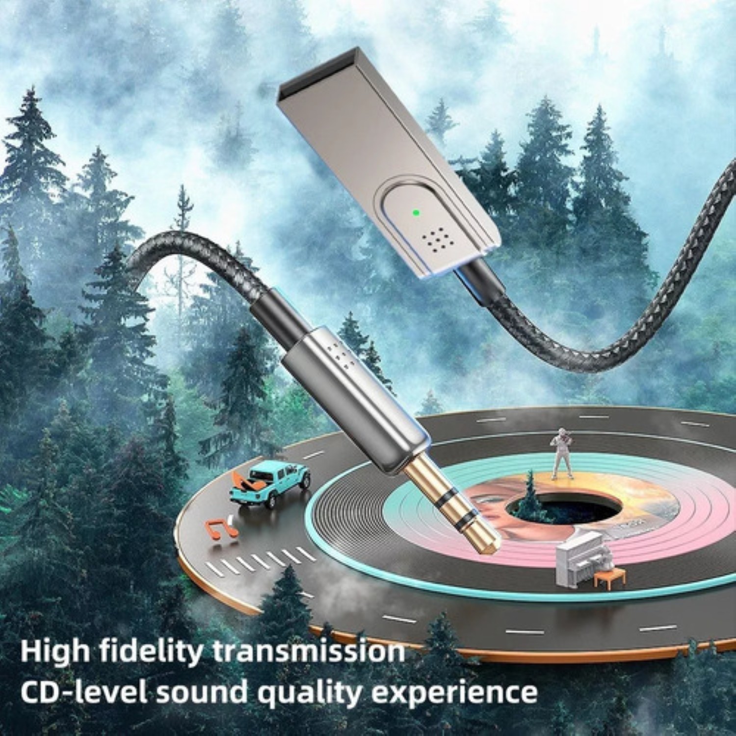 Receptor Bluetooth Usb Para Auto Con Toma Aux De 3.5mm Gris con Negro 