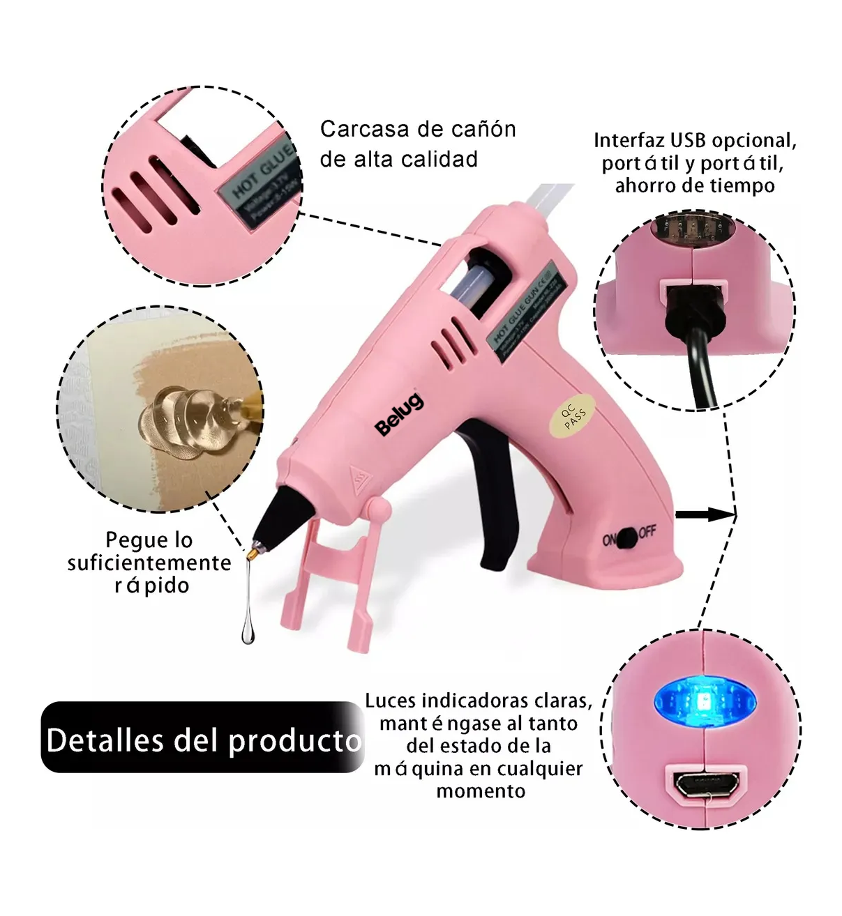 Pistola De Silicona Eléctrica E Inalámbrica Belug Con Usb Rosa