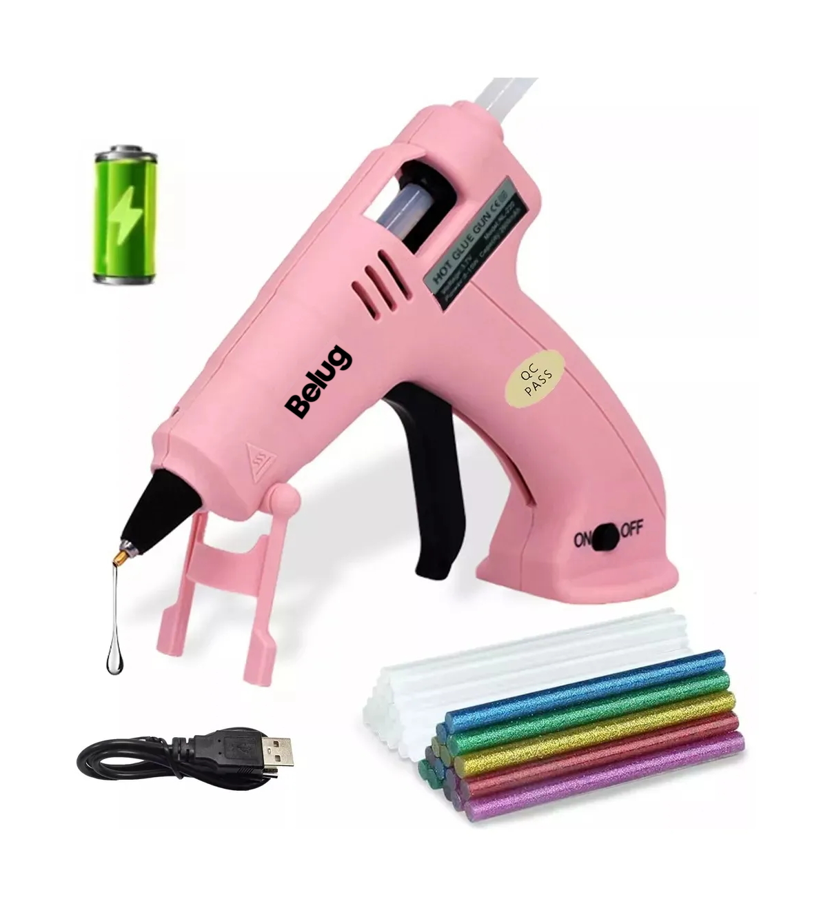 Pistola De Silicona Eléctrica E Inalámbrica Belug Con Usb Rosa