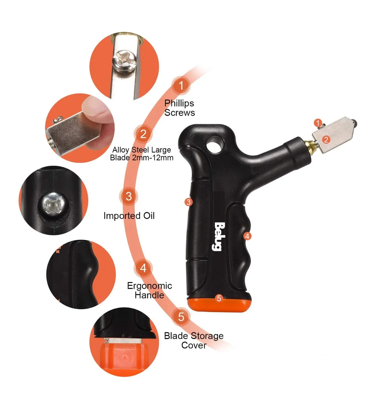 Cortadora De Azulejos, Vidrio Y Cerámica, Belug Con Desarmador Negro