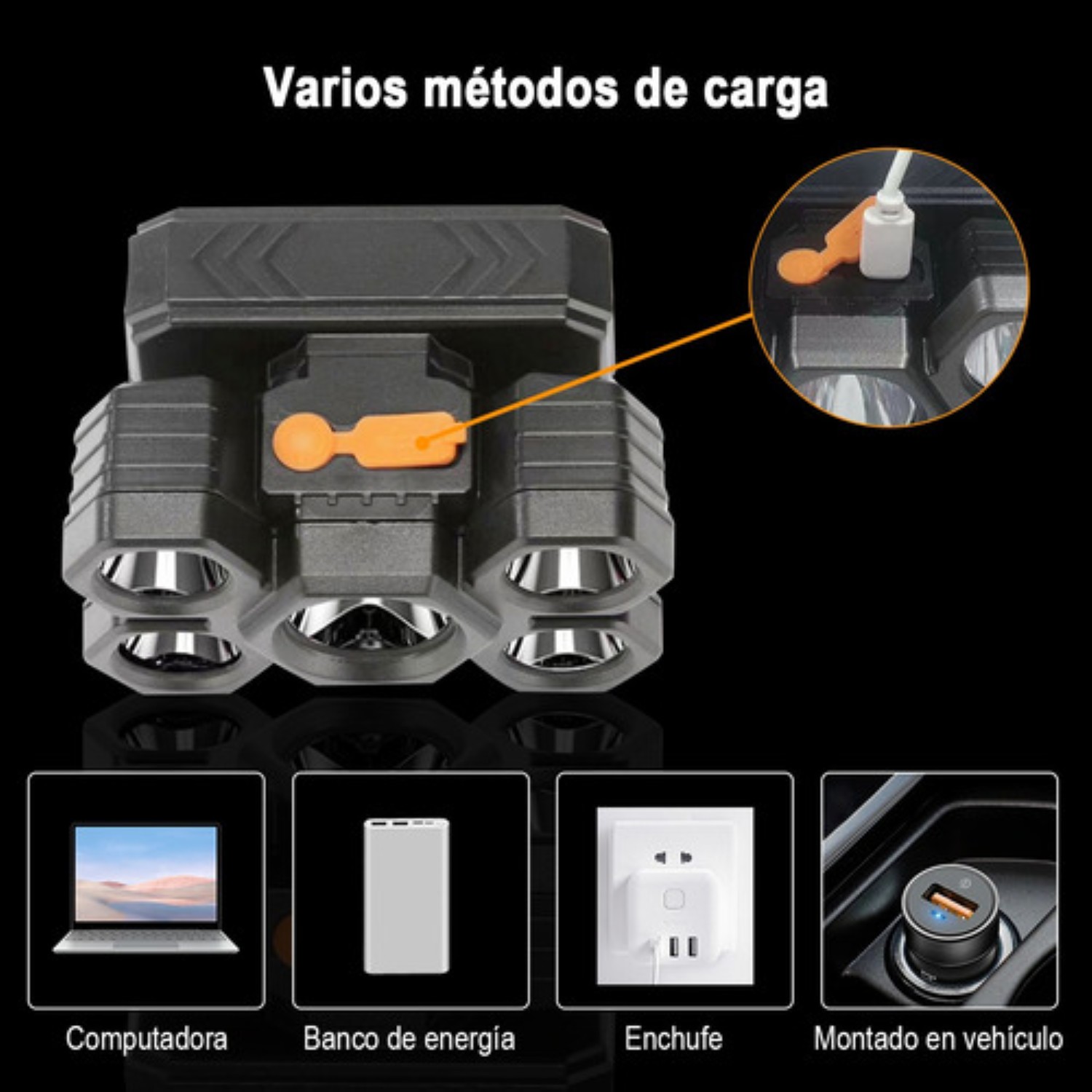 2pcs Lámpara Cabeza Recargable Usb 5 Led Lampara Minera Azul