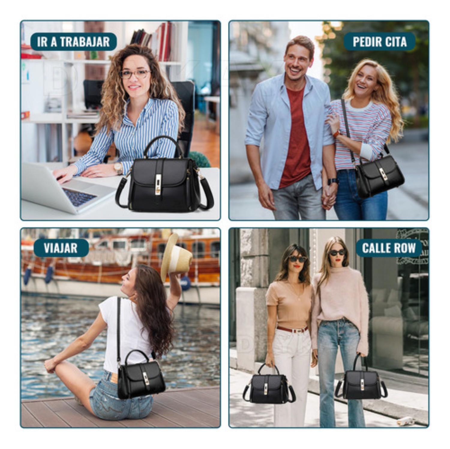 Bolso Mano Mujer Gran Capacidad Remaches De Cuero Negro