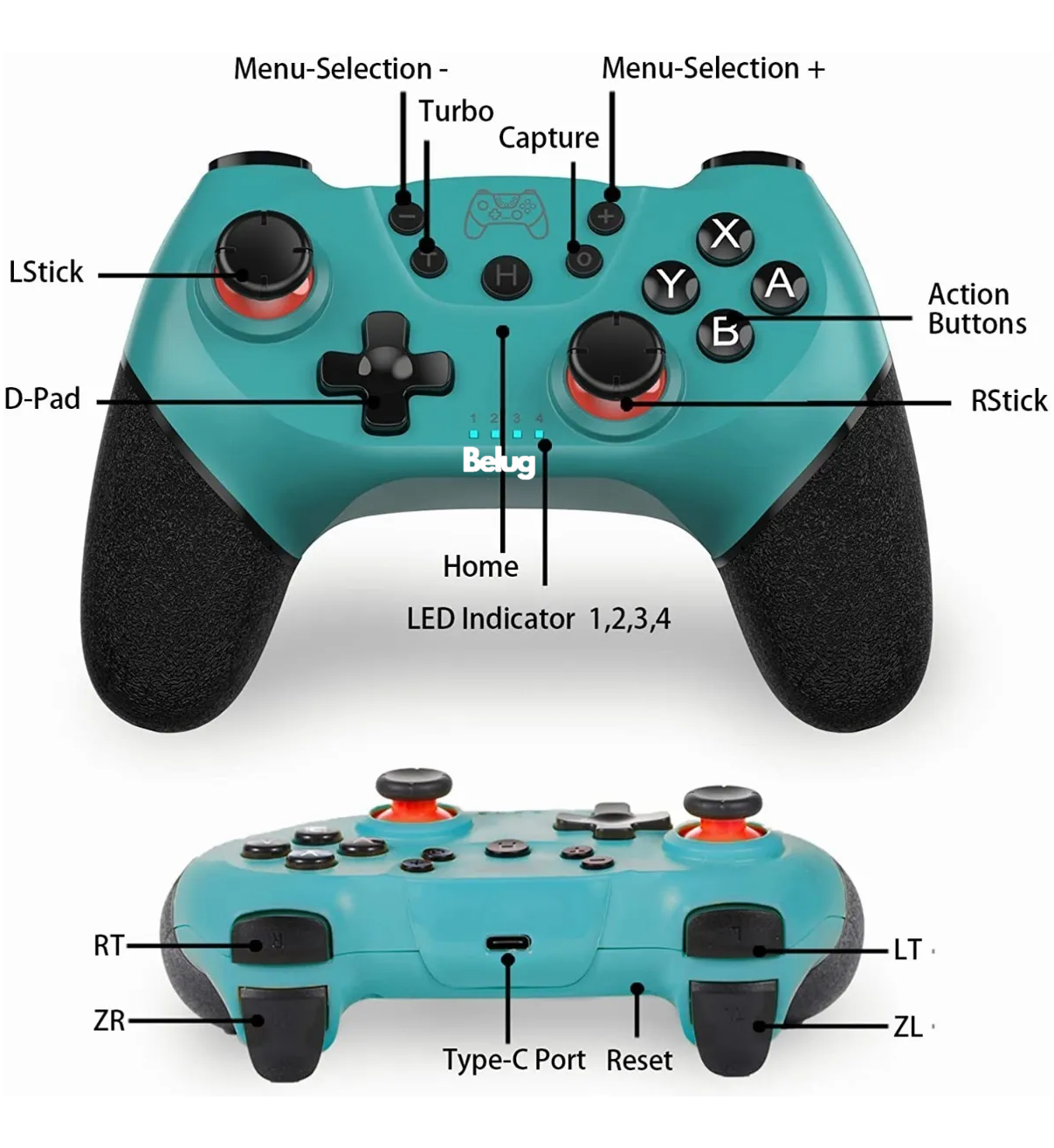 Control Inalámbrico Gamepad Joystick Belug Para Nintendo Switch/pc Verde