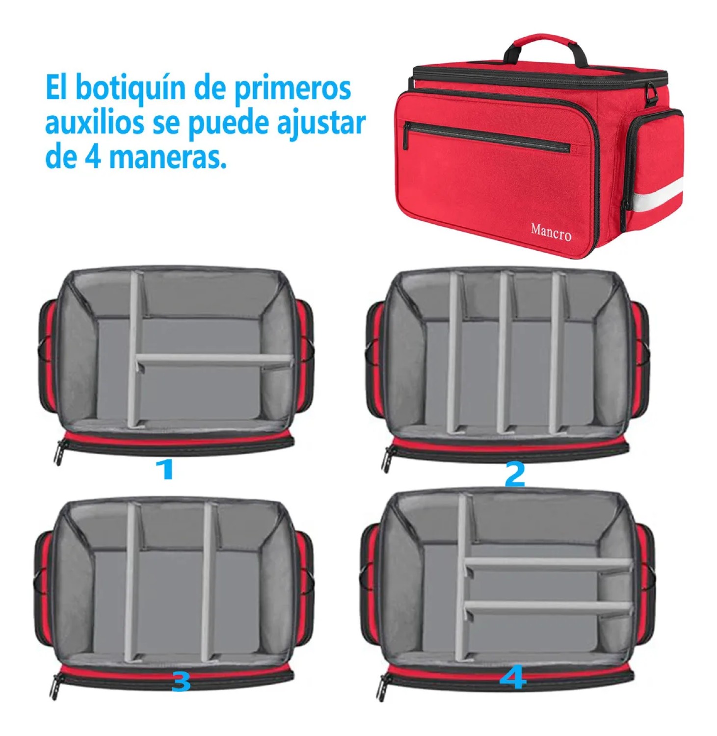 Botiquin De Primeros Auxilios Multi-Compartimentos Rojo Detalles Negro