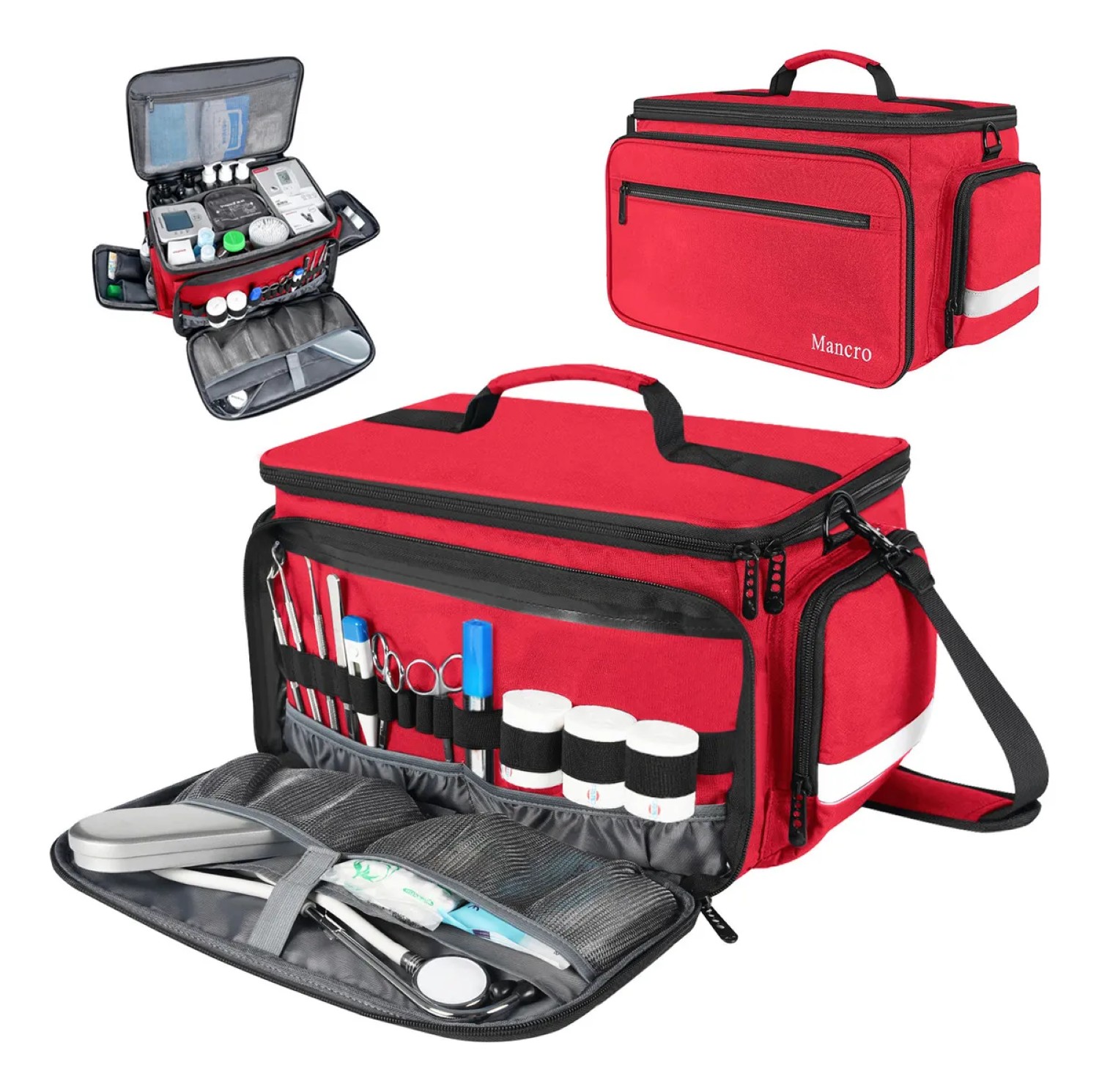 Botiquin De Primeros Auxilios Multi-Compartimentos Rojo Detalles Negro