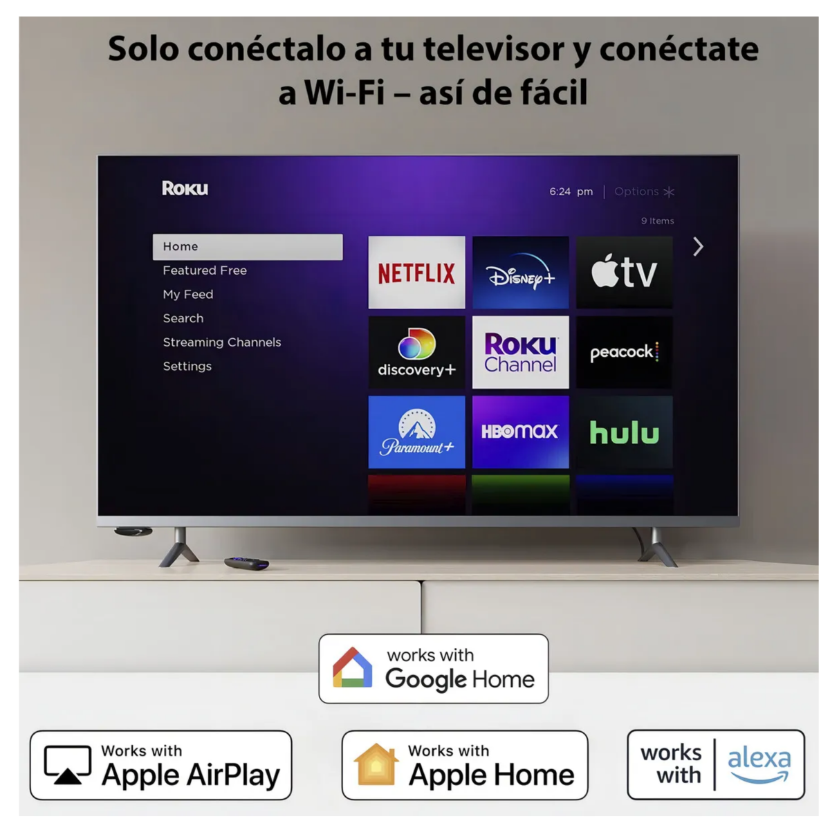 Reproductor de streaming para TV Roku estándar HD blanco y negro