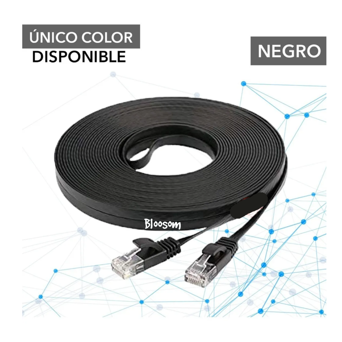 Cable Red Plano Categoria 6 Cat6 Rj45 Utp Ethernet 30 Metros, Negro