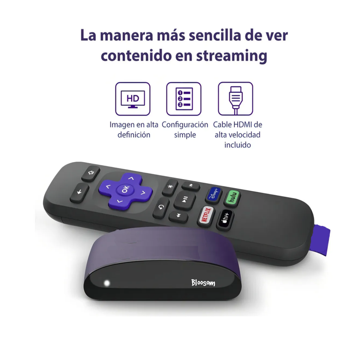 Reproductor de streaming para TV Roku estándar HD blanco y negro