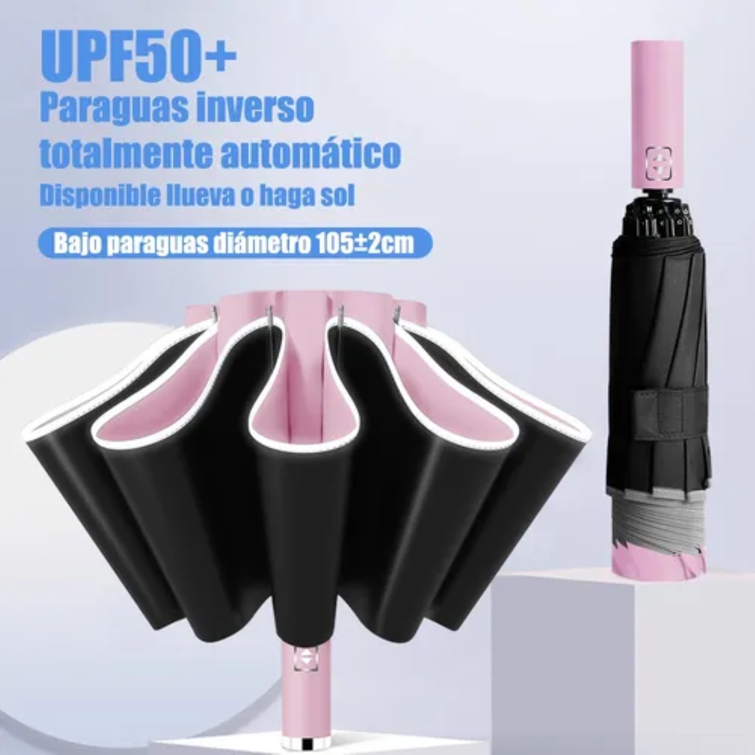 Paraguas Automático Extra Grande 105cm Reforzado 10 Varillas Rosa