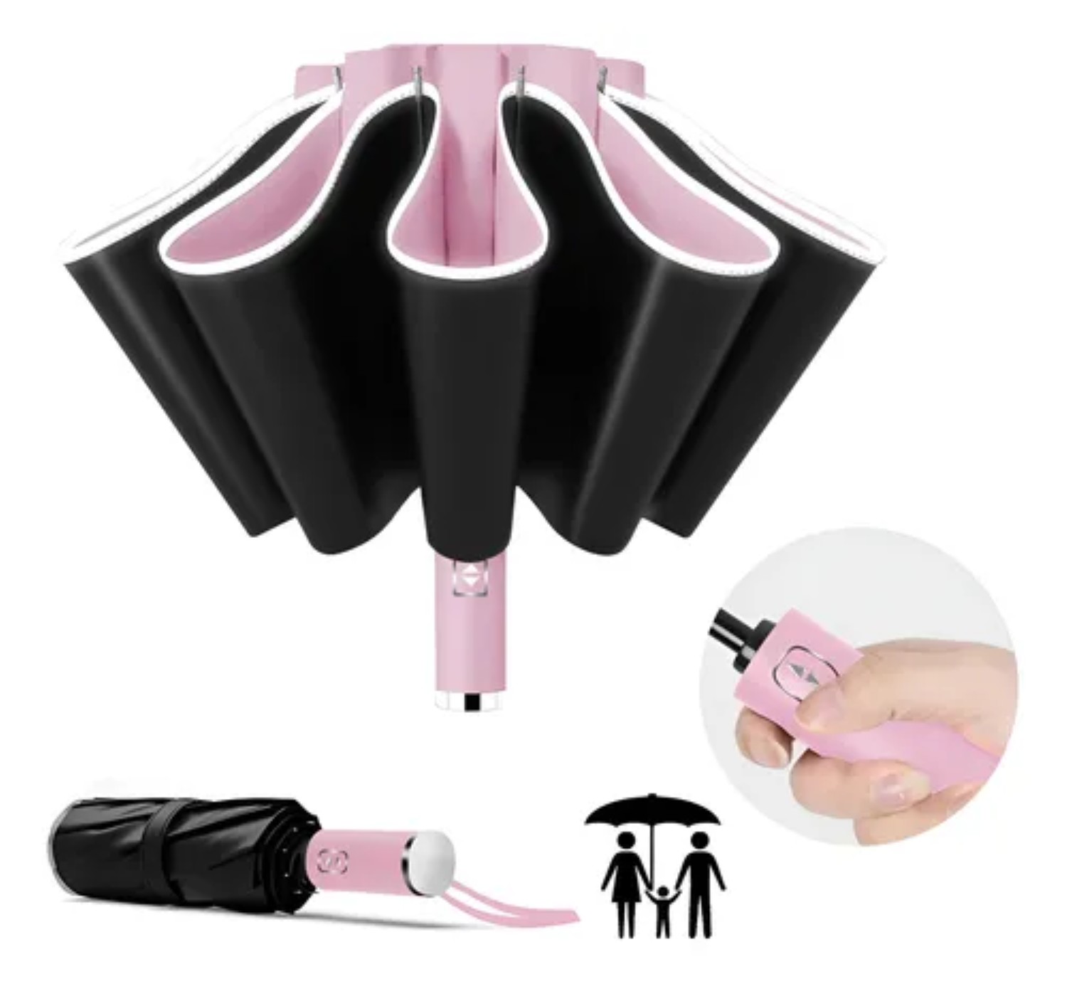 Paraguas Automático Extra Grande 105cm Reforzado 10 Varillas Rosa