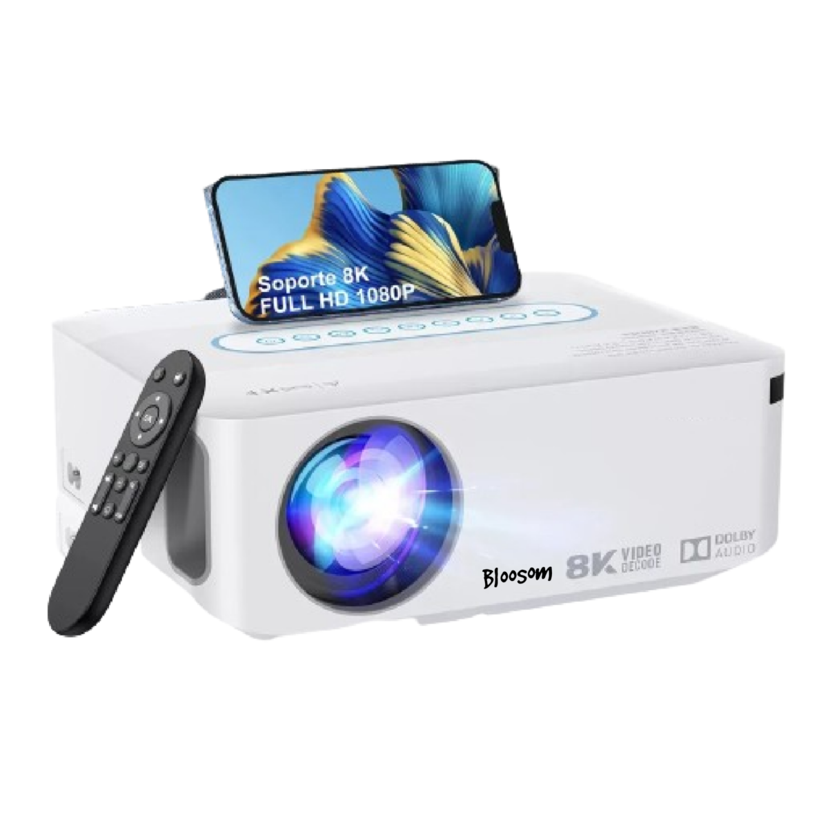 Proyector Led Android Wifi 8k Full Hd 1080p 8000lumens Blanco