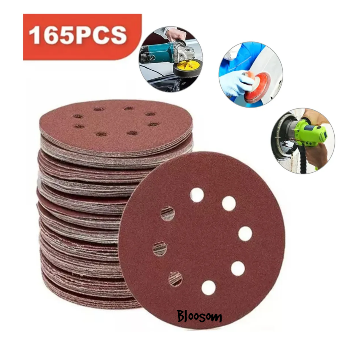 165 Discos De Lijas Orbital De 5 Pulgadas  (9 Tamaños,  Color rojo