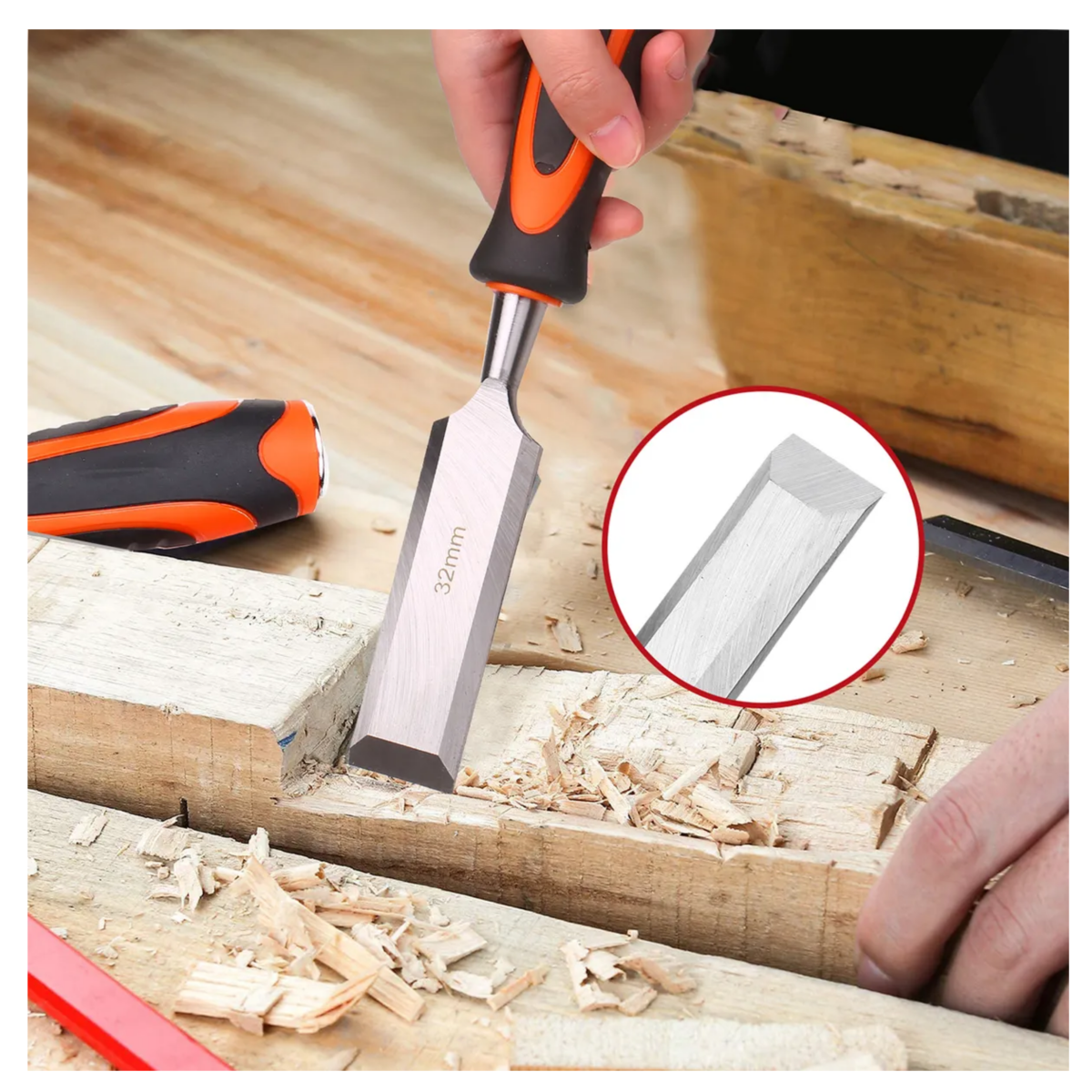 Juego De 10 Cinceles De Madera Para Carpintería, negro con naranja