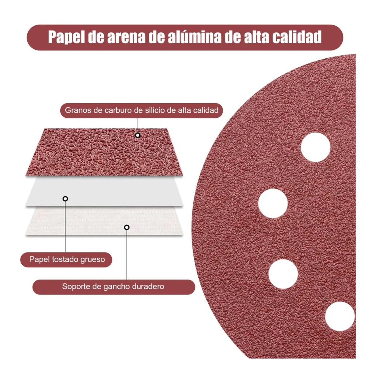 165 Discos De Lijas Orbital De 5 Pulgadas  (9 Tamaños,  Color rojo