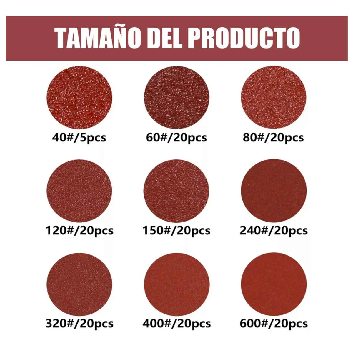 165 Discos De Lijas Orbital De 5 Pulgadas  (9 Tamaños,  Color rojo