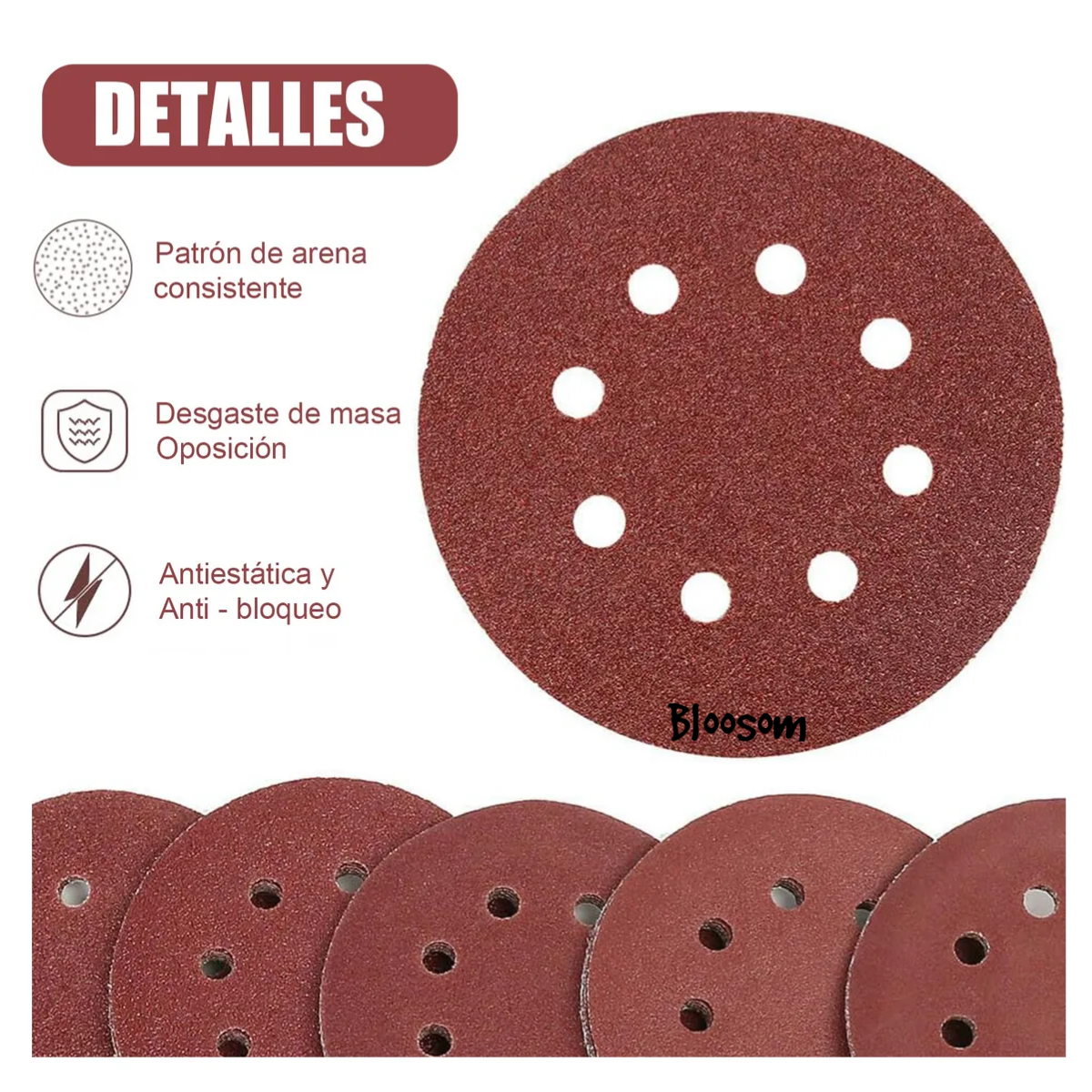 165 Discos De Lijas Orbital De 5 Pulgadas  (9 Tamaños,  Color rojo