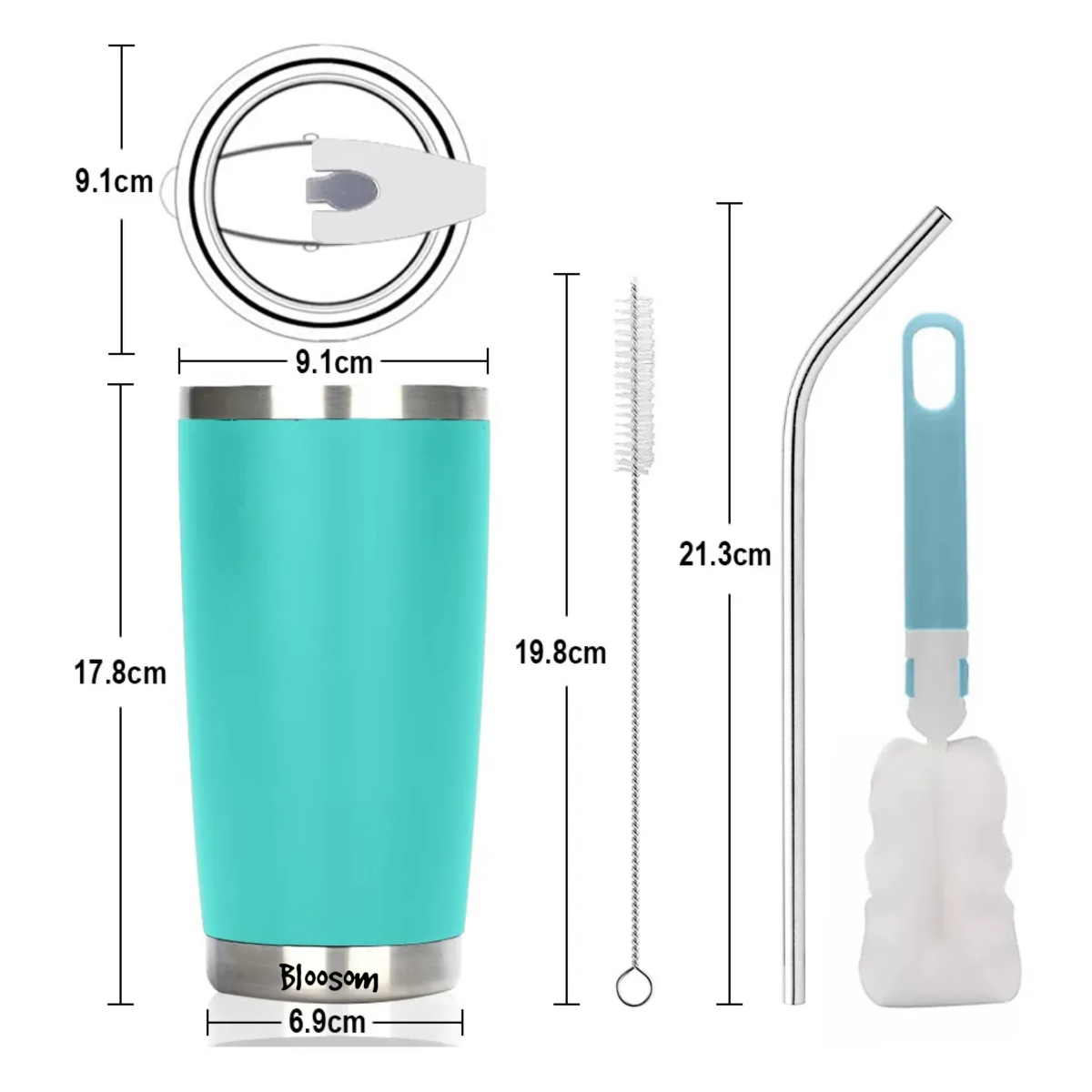 Vaso Térmico De 20oz Acero Inoxidable Con Popote Y Cepillo , Verde