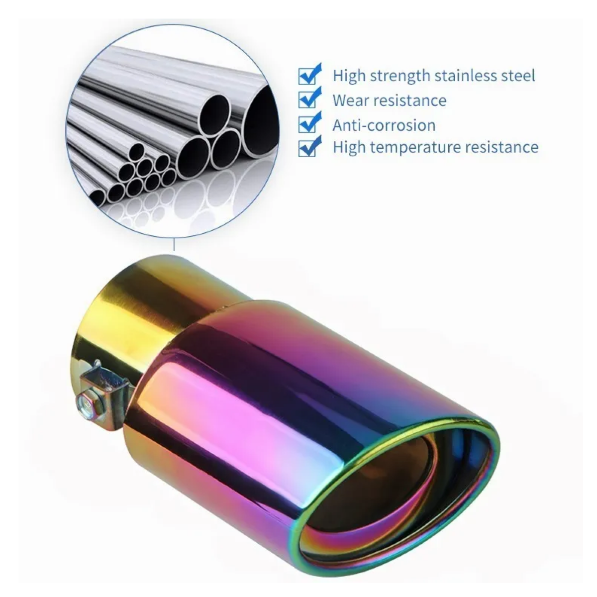 Tubo De Escape De Coche Silenciador Puntas De Acero Inoxidable, Tornasol