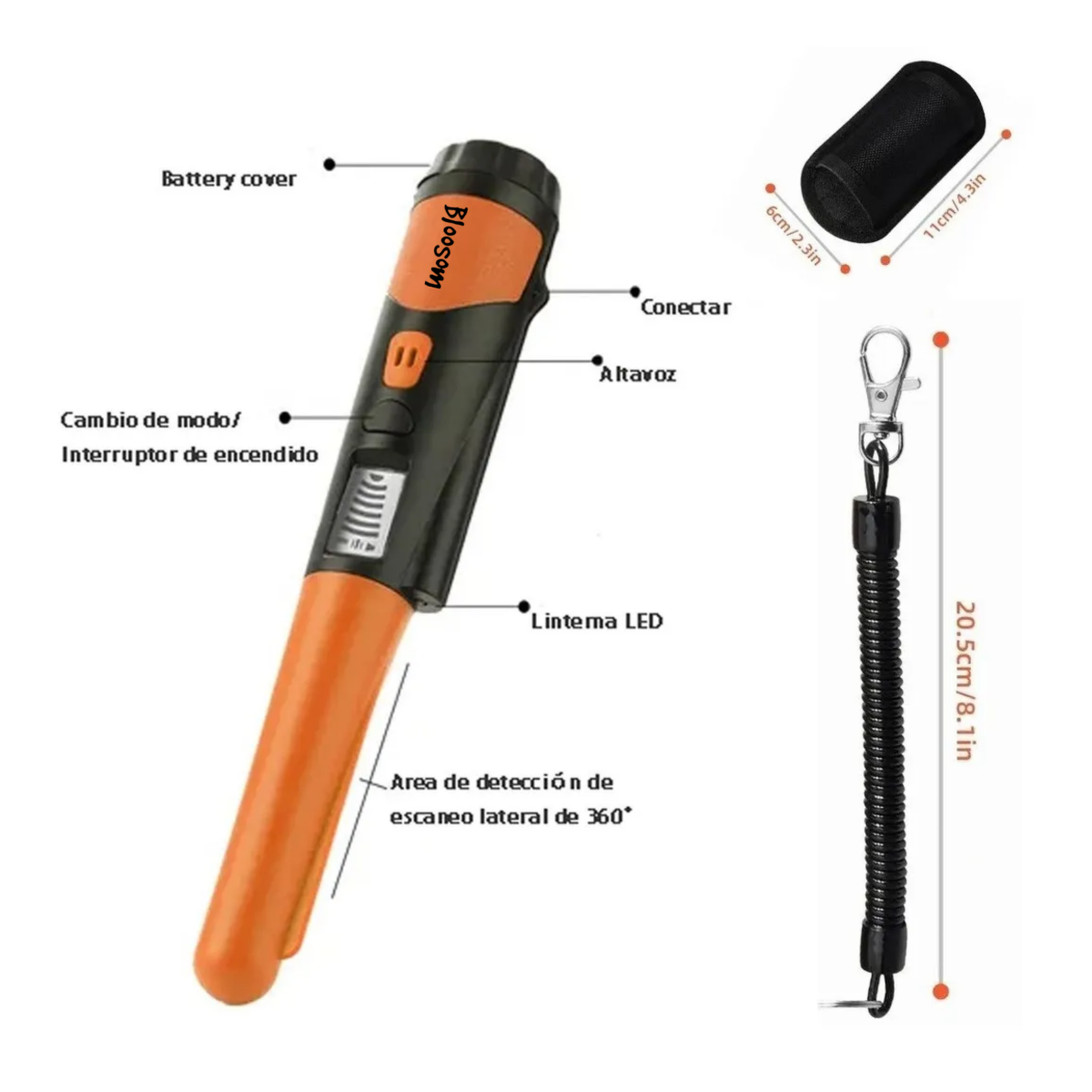 Detector De Metal Portátil Con Pantalla Lcd Buscador Tesoro, Naranja