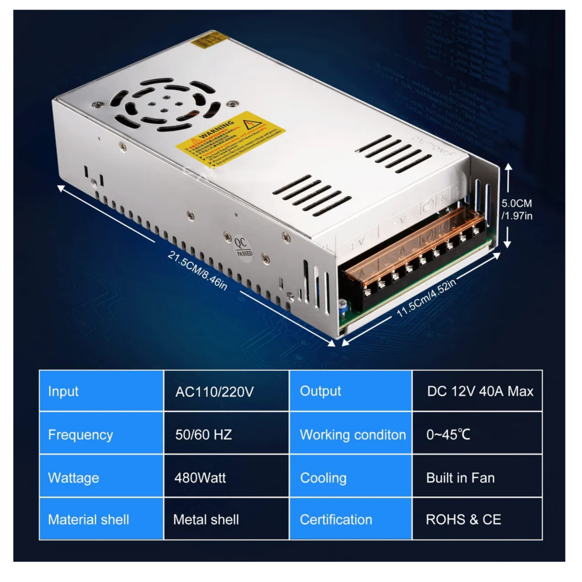 Fuente Conmutada 48v 8.3a 400w 110vac / 220 Vac Alimentación, Gris