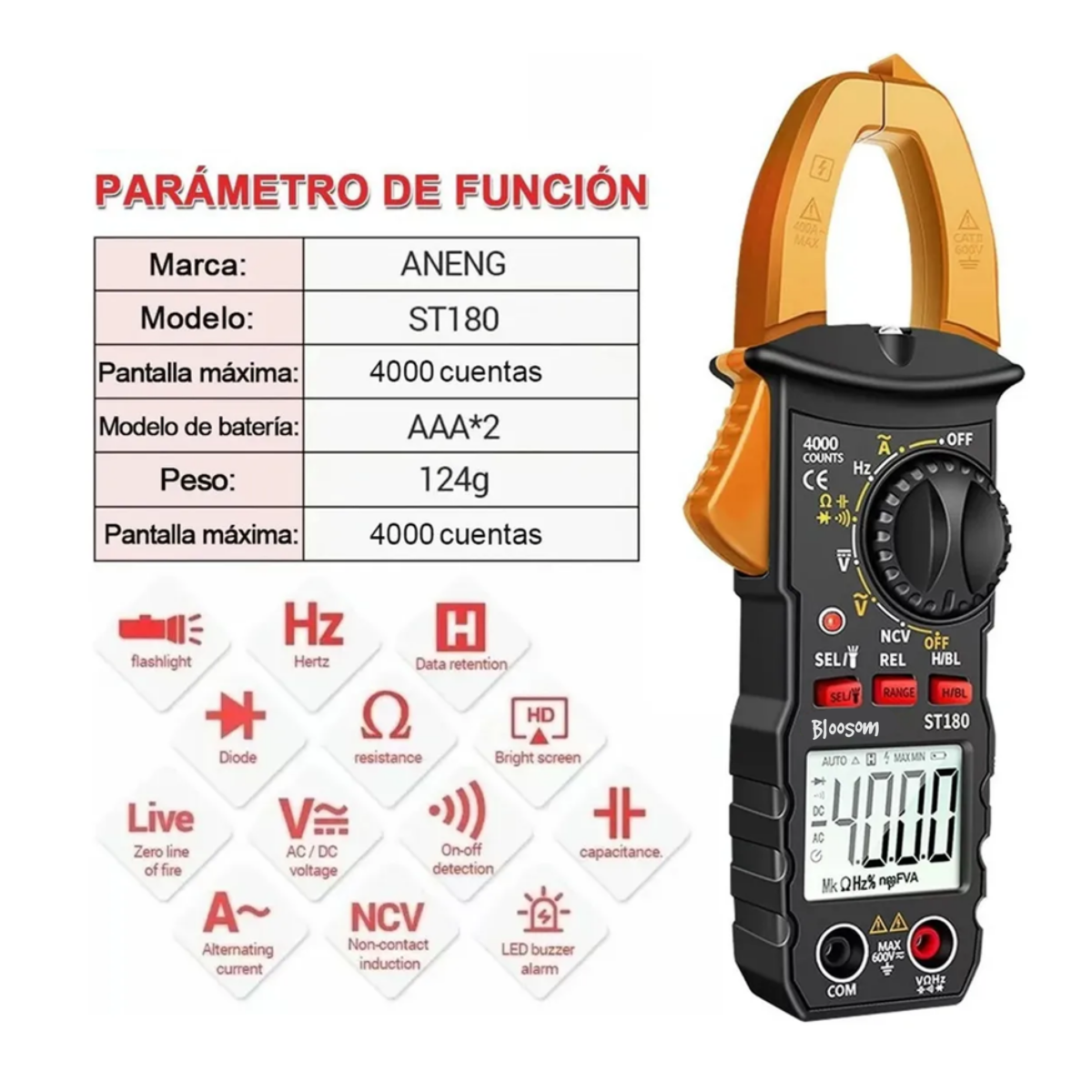 Multímetro Digital De Pinza Portátil De 4000 Cuentas Con Lcd, Amarillo