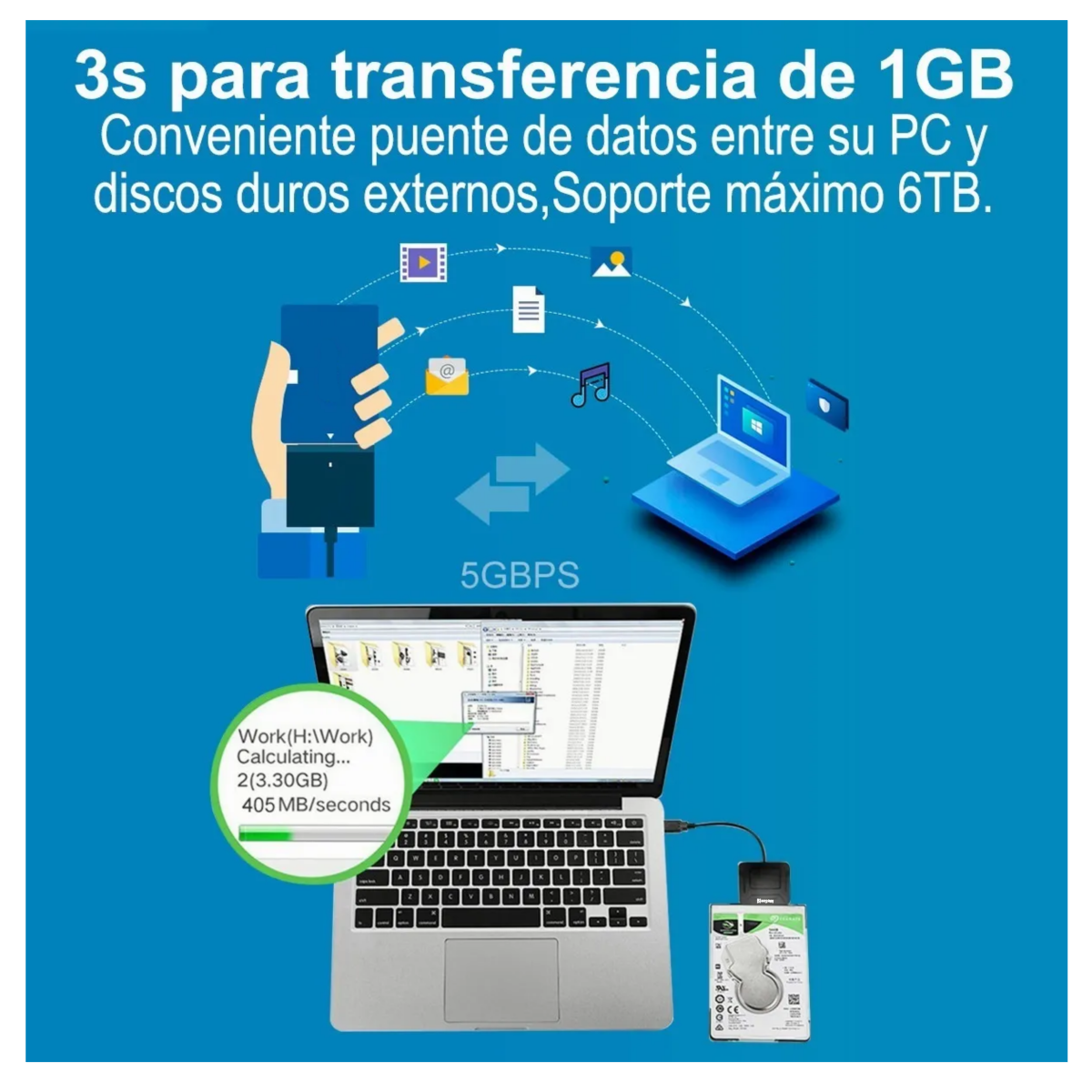 Cable Adaptador Usb 3.0 A Sata Para Disco Duro 2.5 /3.5, Negro