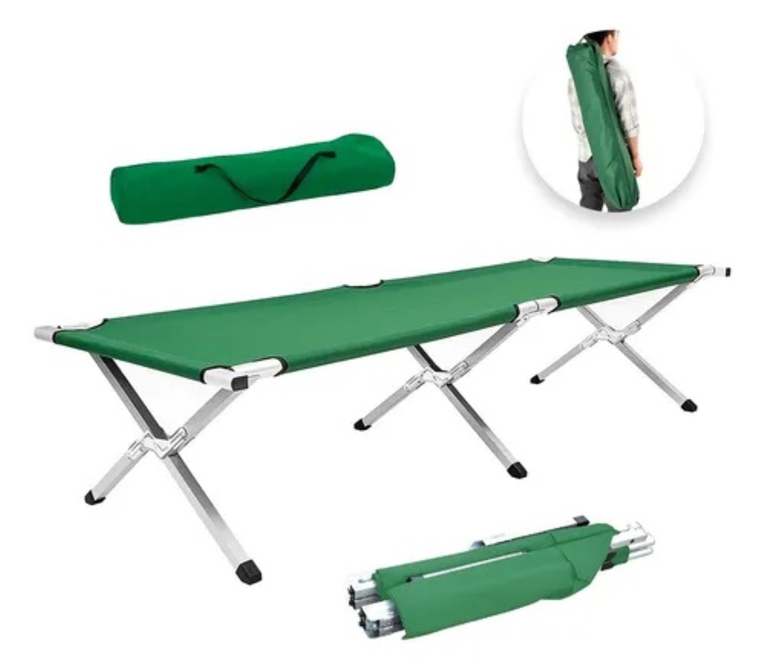 Catre Plegable Para Acampar Cama Portátil Campismo 190x64x42 Verde