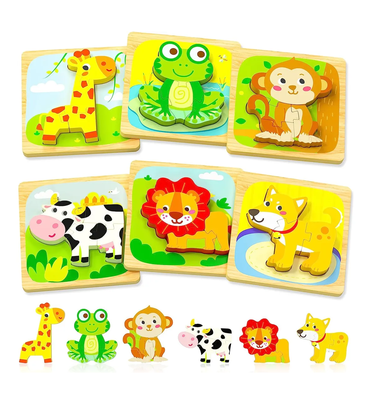 Pack De 3 Rompecabezas De Madera OESSUF – Animales Del Mar, Del Bosque Y Espacio, Para Niños De 1 A 3 Años, Juguete Educativo De Clasificación