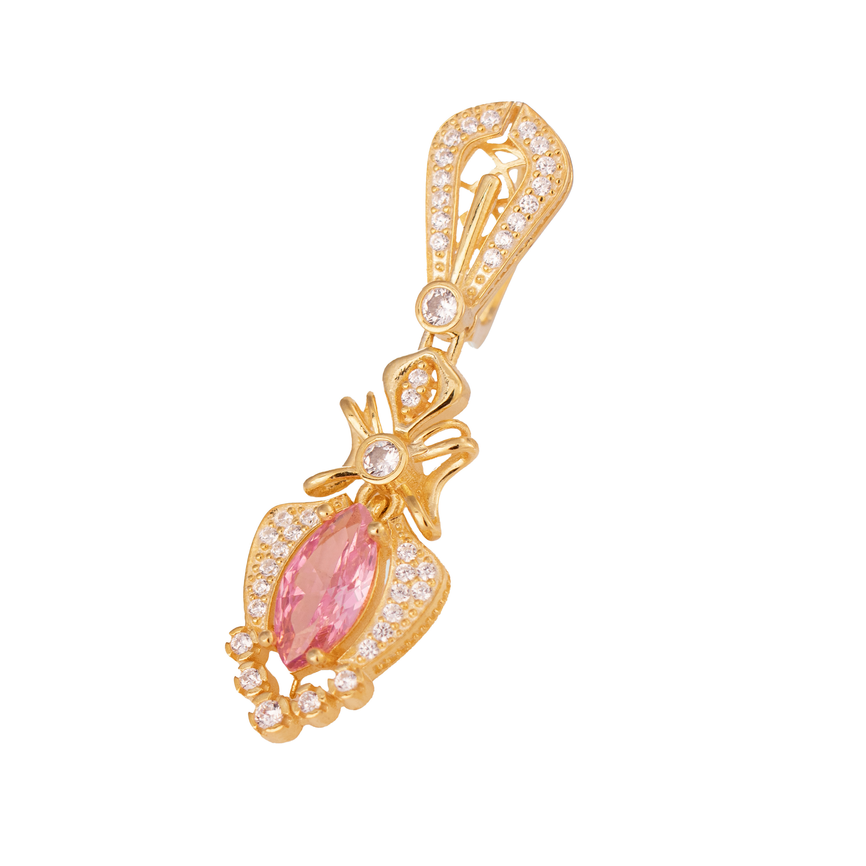 Aretes turcos Halime Hatun de Plata 925, con baño de Oro de 14k y gema de zirconia cúbica - Rosa