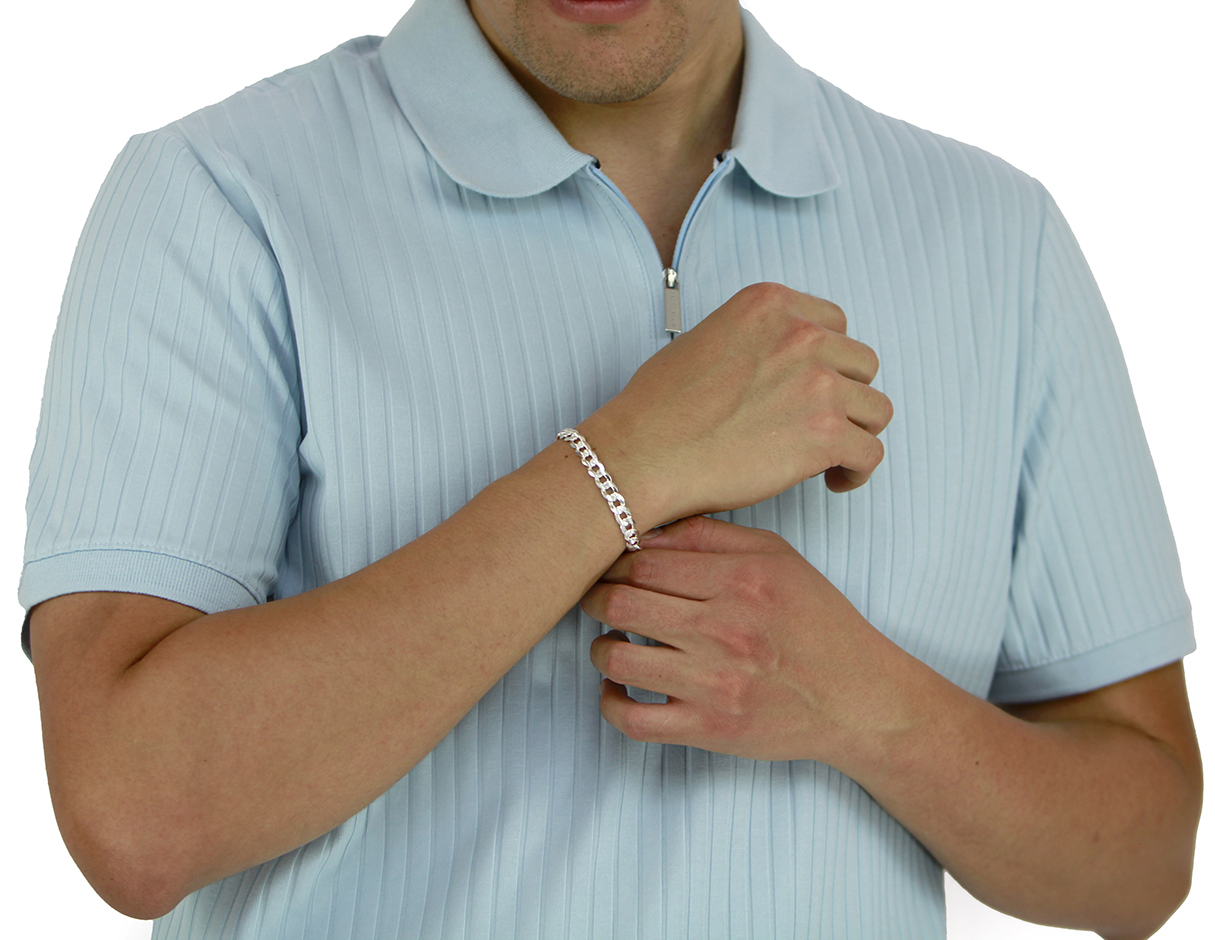 Pulsera de plata 925 diamantado para hombre estilo barbada cubana.
