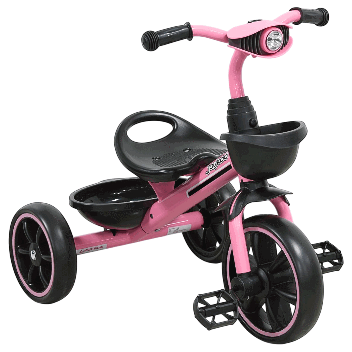 Triciclo para Niños con Luz y Sonido Ruedas EVA Soft Canastas Delantera y Trasera Soporta 25 kg 2+ Años - Rosa