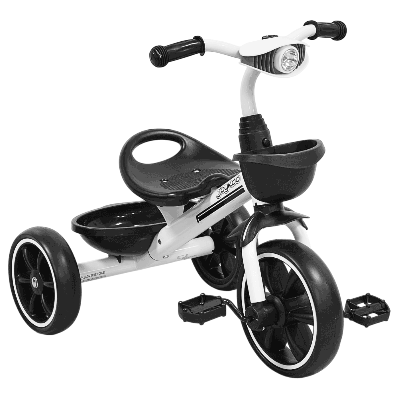 Triciclo para Niños con Luz y Sonido Ruedas EVA Soft Canastas Delantera y Trasera Soporta 25 kg 2+ Años - Blanco