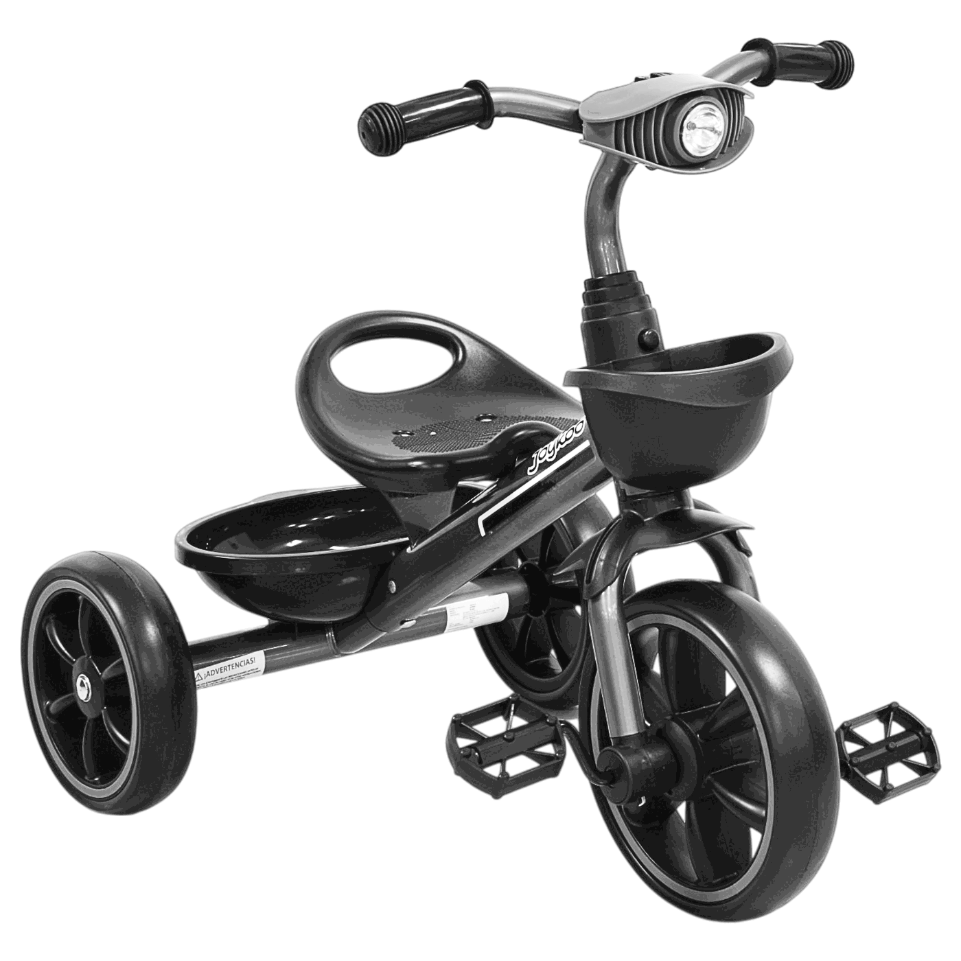Triciclo para Niños con Luz y Sonido Ruedas EVA Soft Canastas Delantera y Trasera Soporta 25 kg 2+ Años - Gris