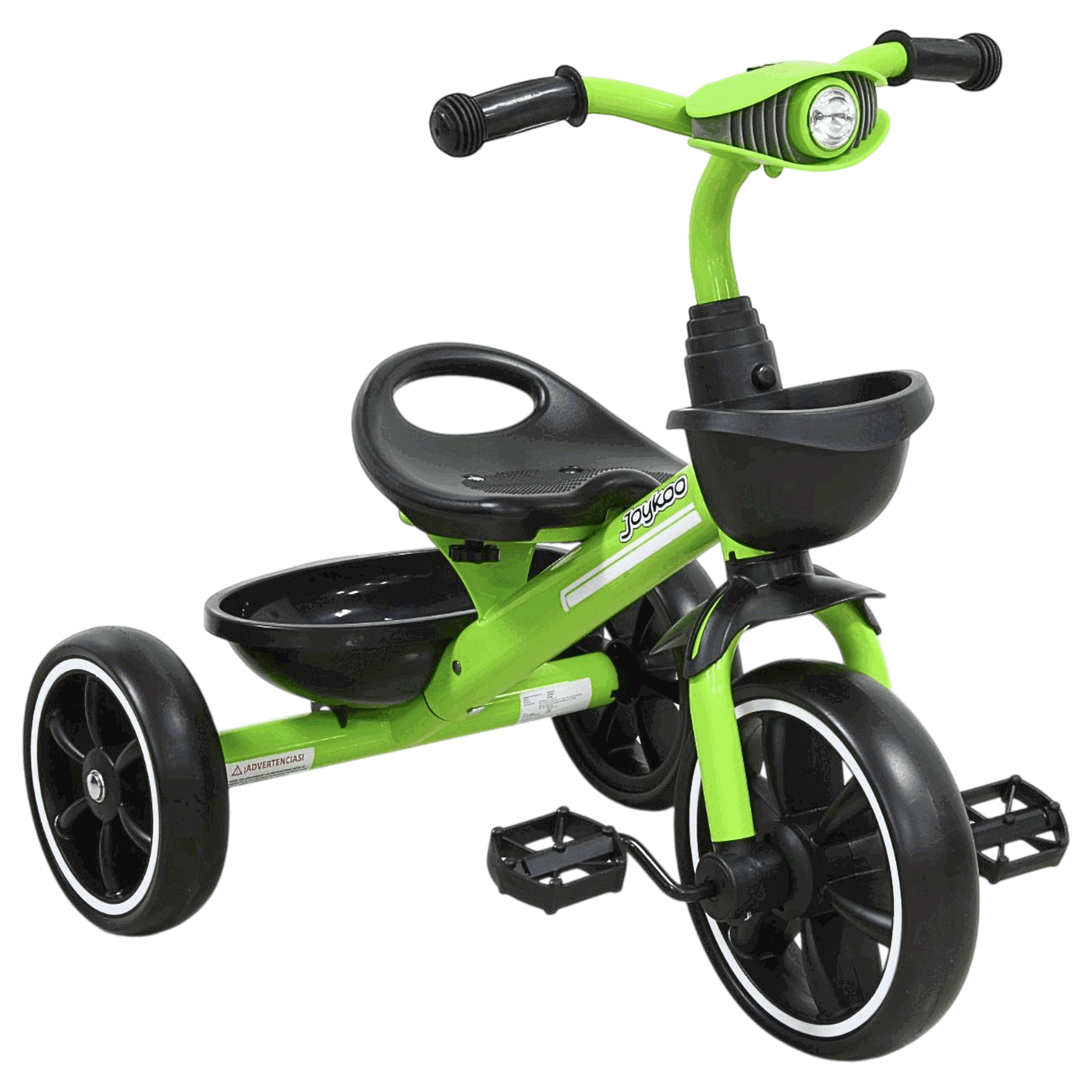 Triciclo para Niños con Luz y Sonido Ruedas EVA Soft Canastas Delantera y Trasera Soporta 25 kg 2+ Años - Verde