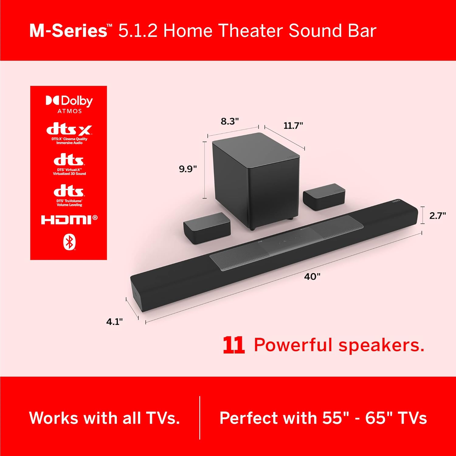 Equipo De Sonido Vizio M-series 5.1 Barra Subwoofer Speakers Dobly Atmos 