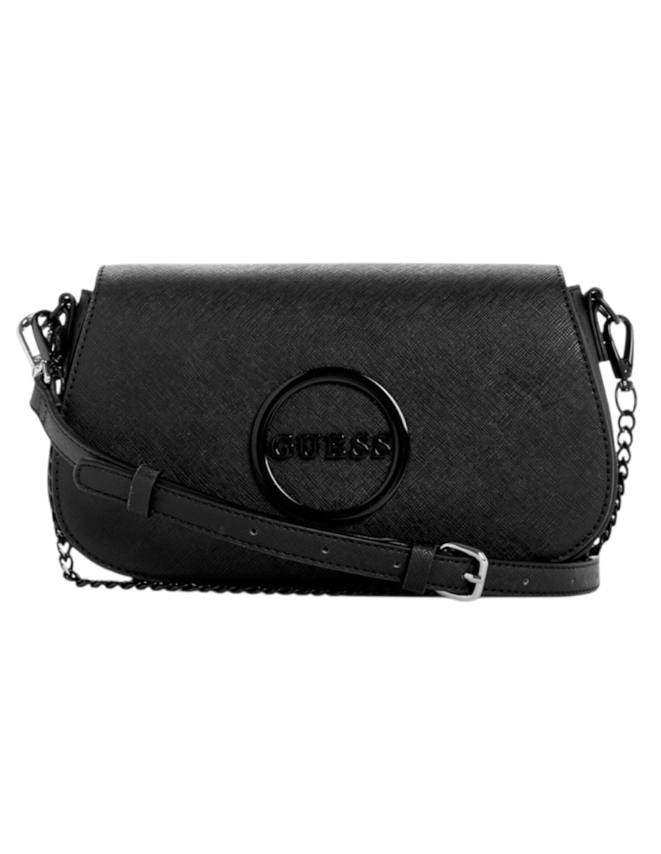 Bolsa Crossbody Guess Citrus Grove mini shouder color negro Herrajes en tono plateado oscuro