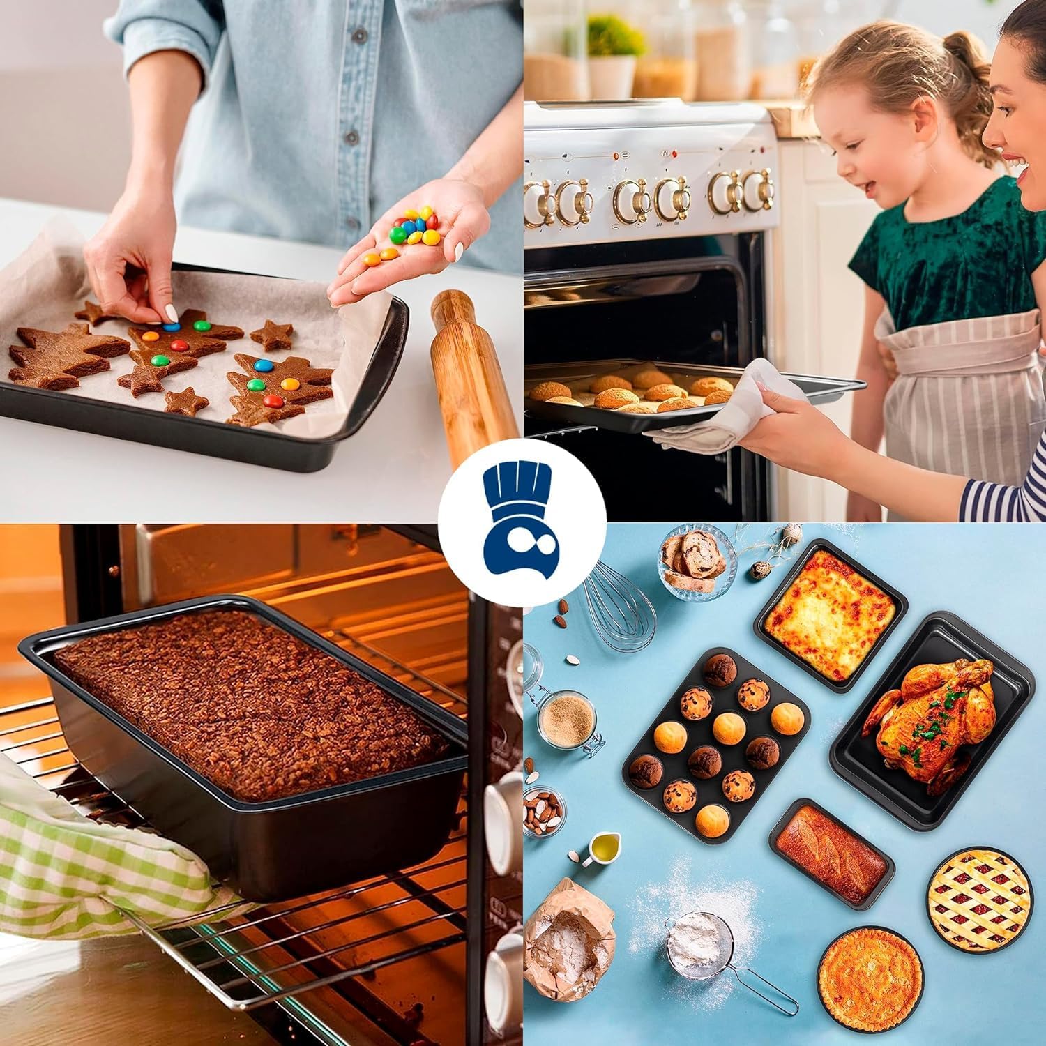 Juego de Moldes para Hornear 6 Piezas, Antiadherente de Acero al Carbono, Bluelander 