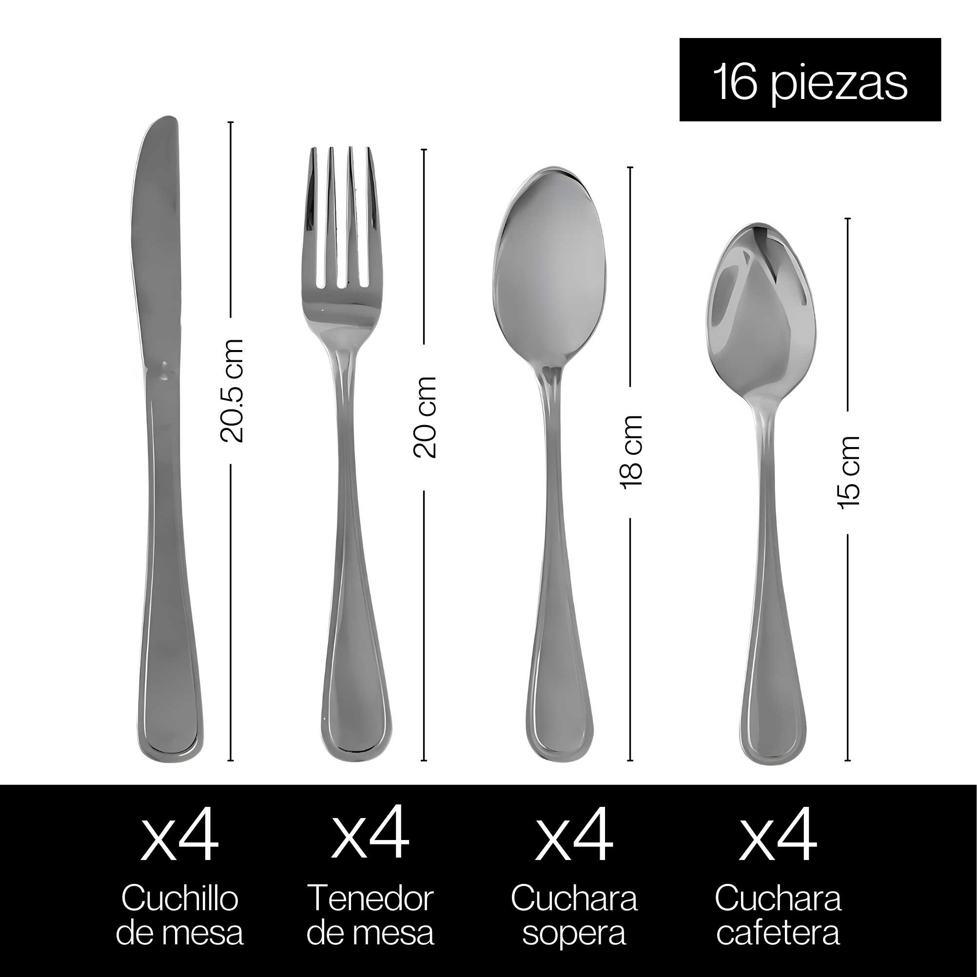 Juego de Cubiertos Möven Barcelona 16 Piezas de Acero Inoxidable para 4 Personas