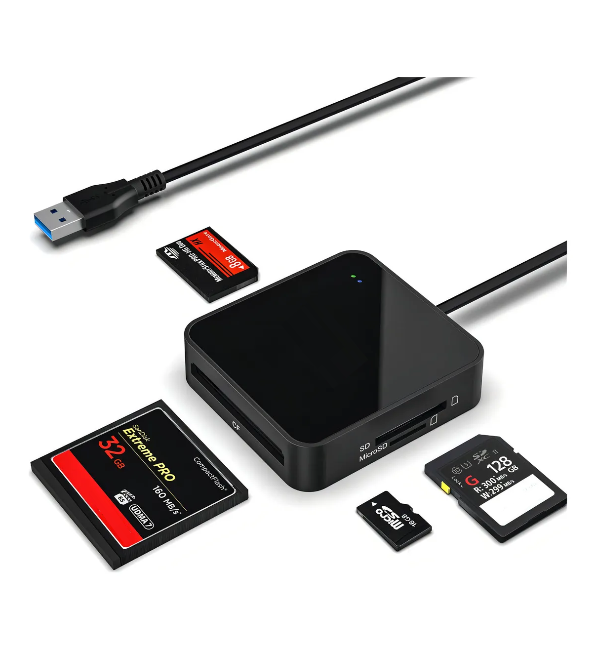 Lector de Tarjetas SD 4 En 1, USB 3.0 de 5Gbps Para Tarjetas de Memoria Malubero Color Negro