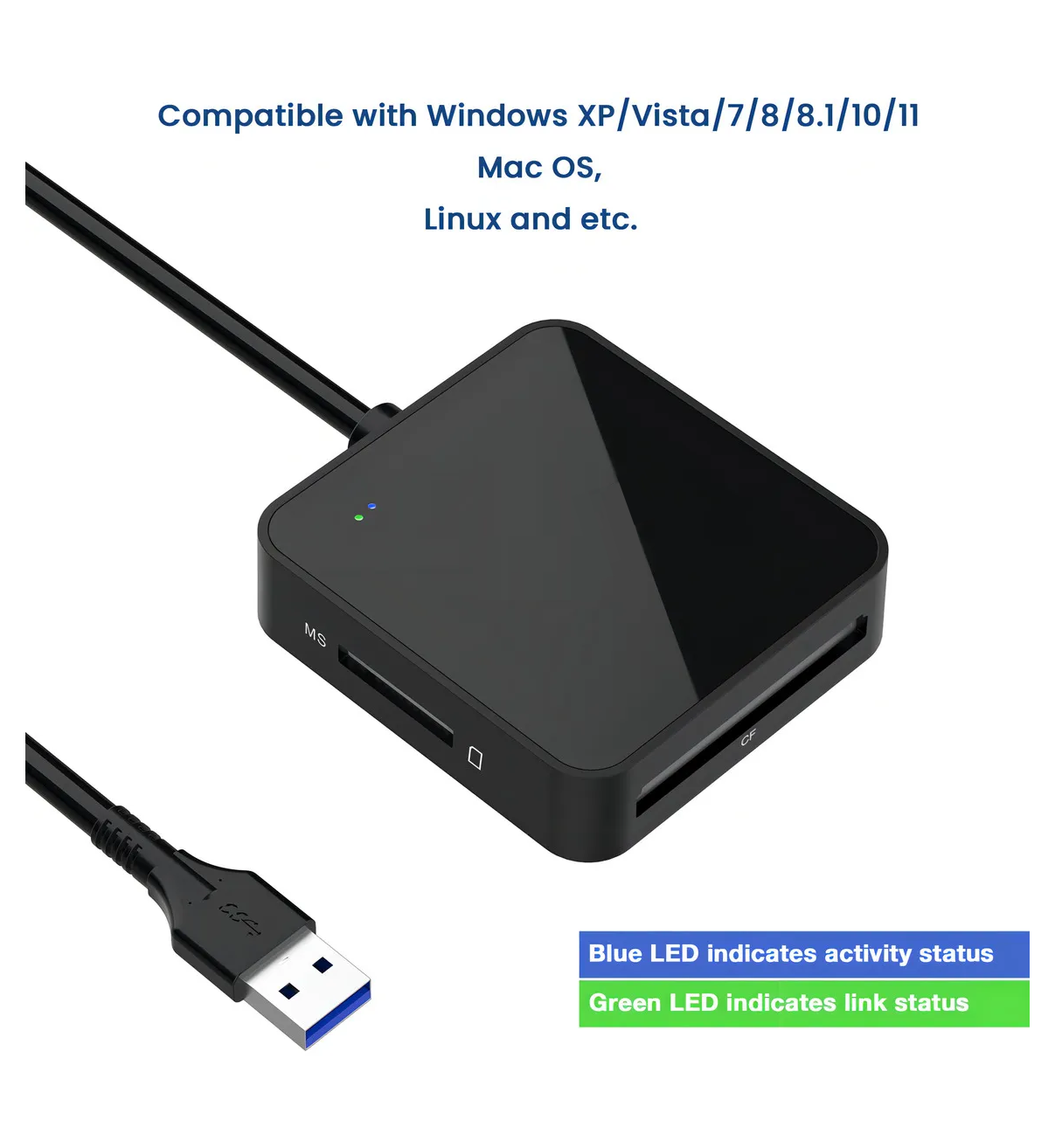 Lector de Tarjetas SD 4 En 1, USB 3.0 de 5Gbps Para Tarjetas de Memoria Malubero Color Negro