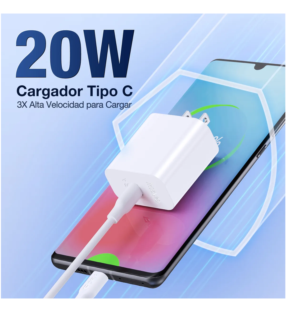 Cargador Tipo C Carga Rápida Pd 20w Malubero Con Cable C A C 1hora Blanco