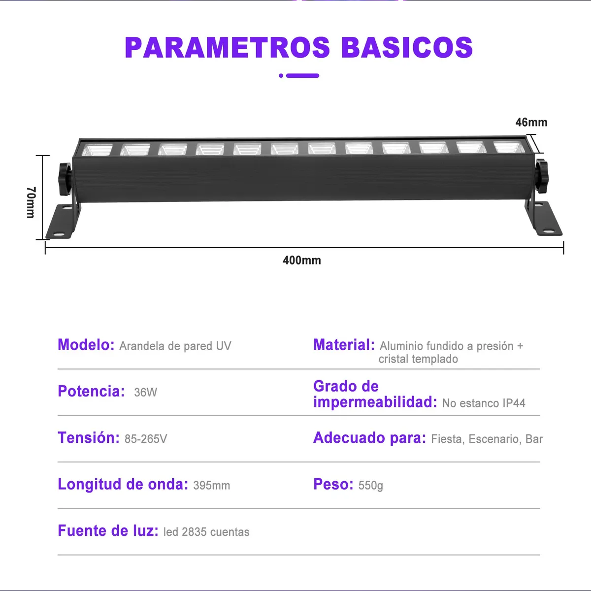 Luces Para Fiestas,ambiente Larga Tira, Luz Uv Led 36w 110v Malubero
