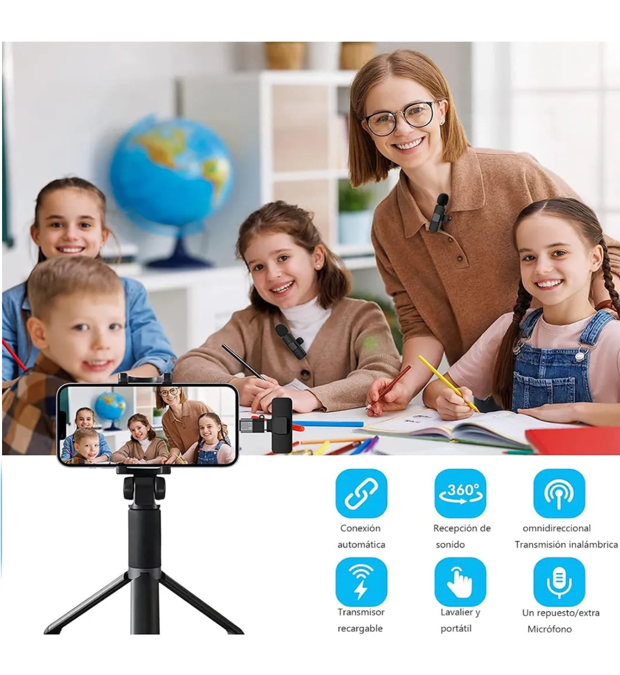 2 Pack Microfono Inalambrico para Celular Lavalier Solapa iPhone Android Grabación Vídeo Malubero